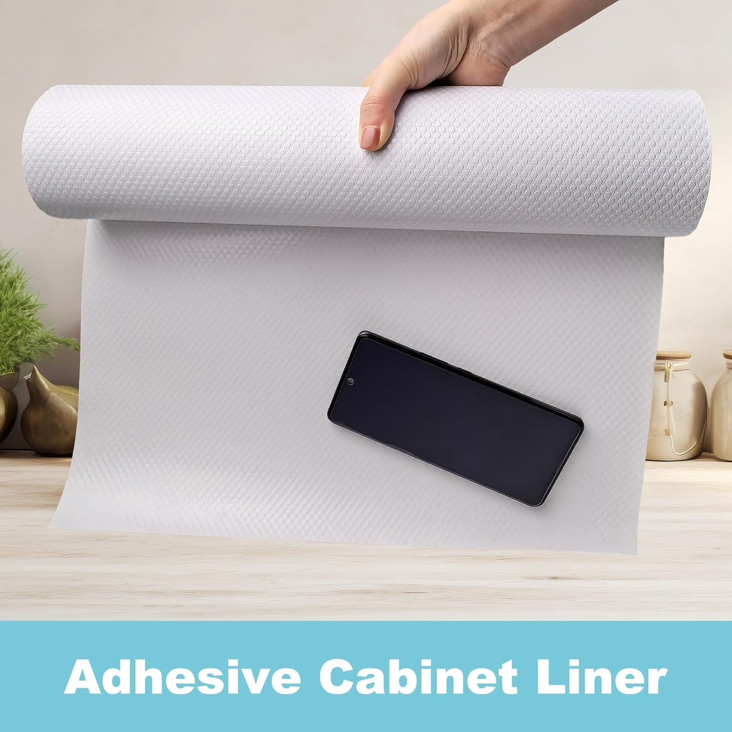 Cabinet Shelf Liner Peel and Stick: Self Adhesive Cabinets Paper - 15.7 in x 12 FT Non-Slip White Drawers Liners - Easy to Cut, Removable,  Cupboard Liner for Pantry Shelves, Countertops
