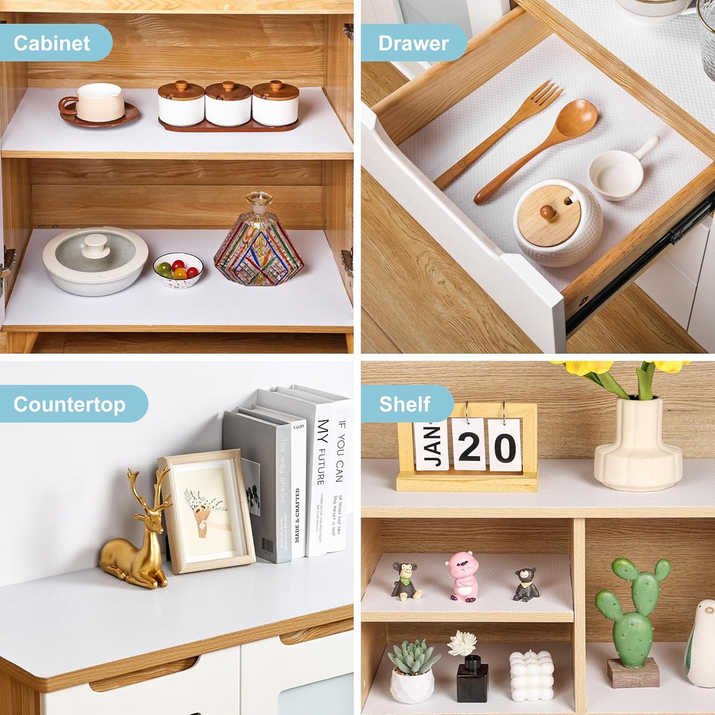 Cabinet Shelf Liner Peel and Stick: Self Adhesive Cabinets Paper - 15.7 in x 12 FT Non-Slip White Drawers Liners - Easy to Cut, Removable,  Cupboard Liner for Pantry Shelves, Countertops