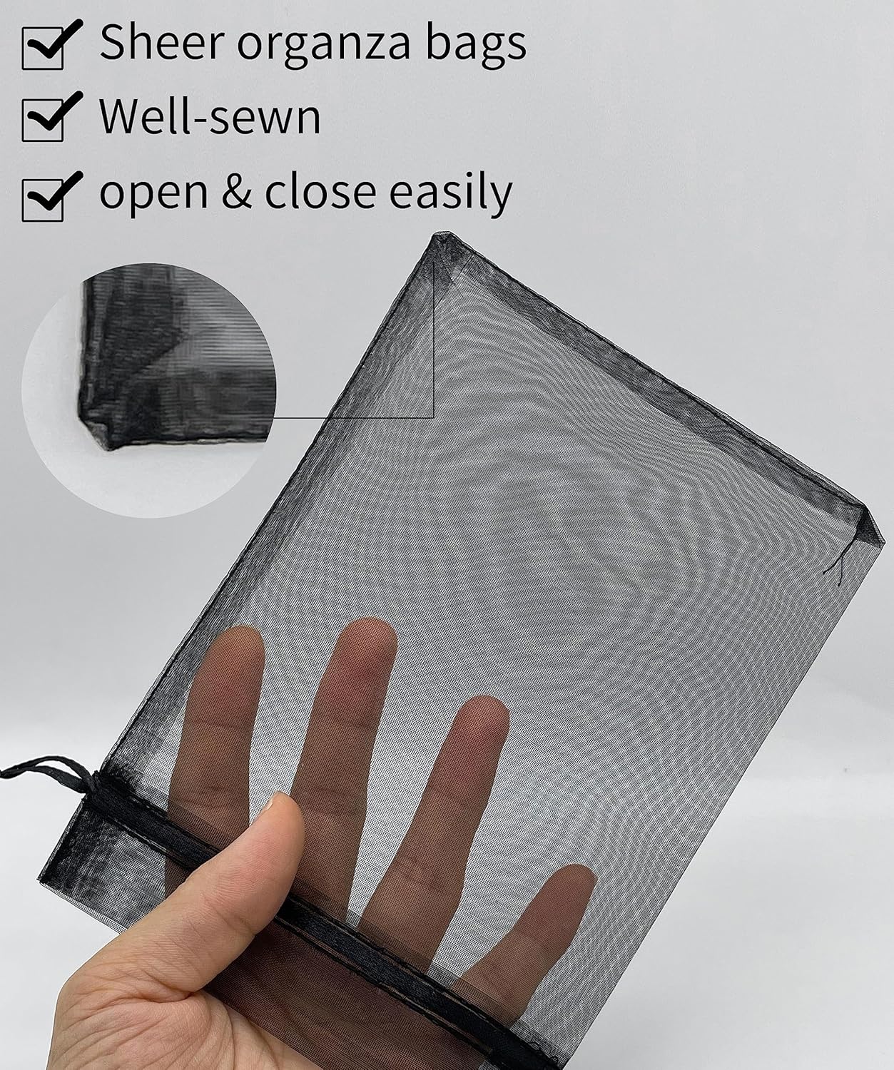 100PCS Sheer Organza Bag 5''X7'' Black Mesh Bags Drawstring Gift Bag Small for Jewelry Goodie Candy Wedding Party Favor Pouch Bags (Black)