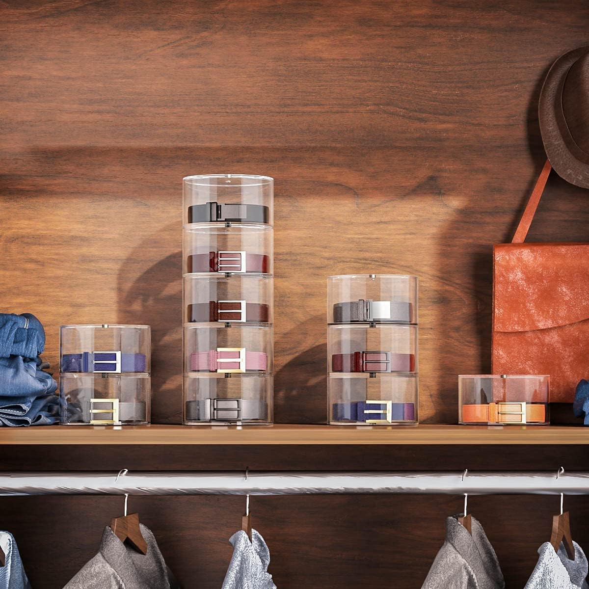 Belt Organizer, Acrylic 5 Layers Belt Case Storage Holder and Display for Accessories like Jewelry,Watch,Bracelets