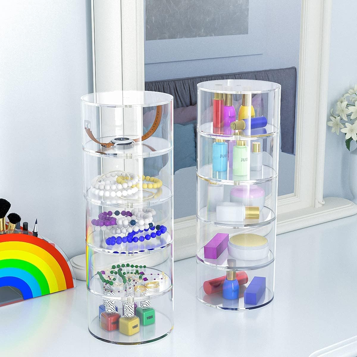 Belt Organizer, Acrylic 5 Layers Belt Case Storage Holder and Display for Accessories like Jewelry,Watch,Bracelets