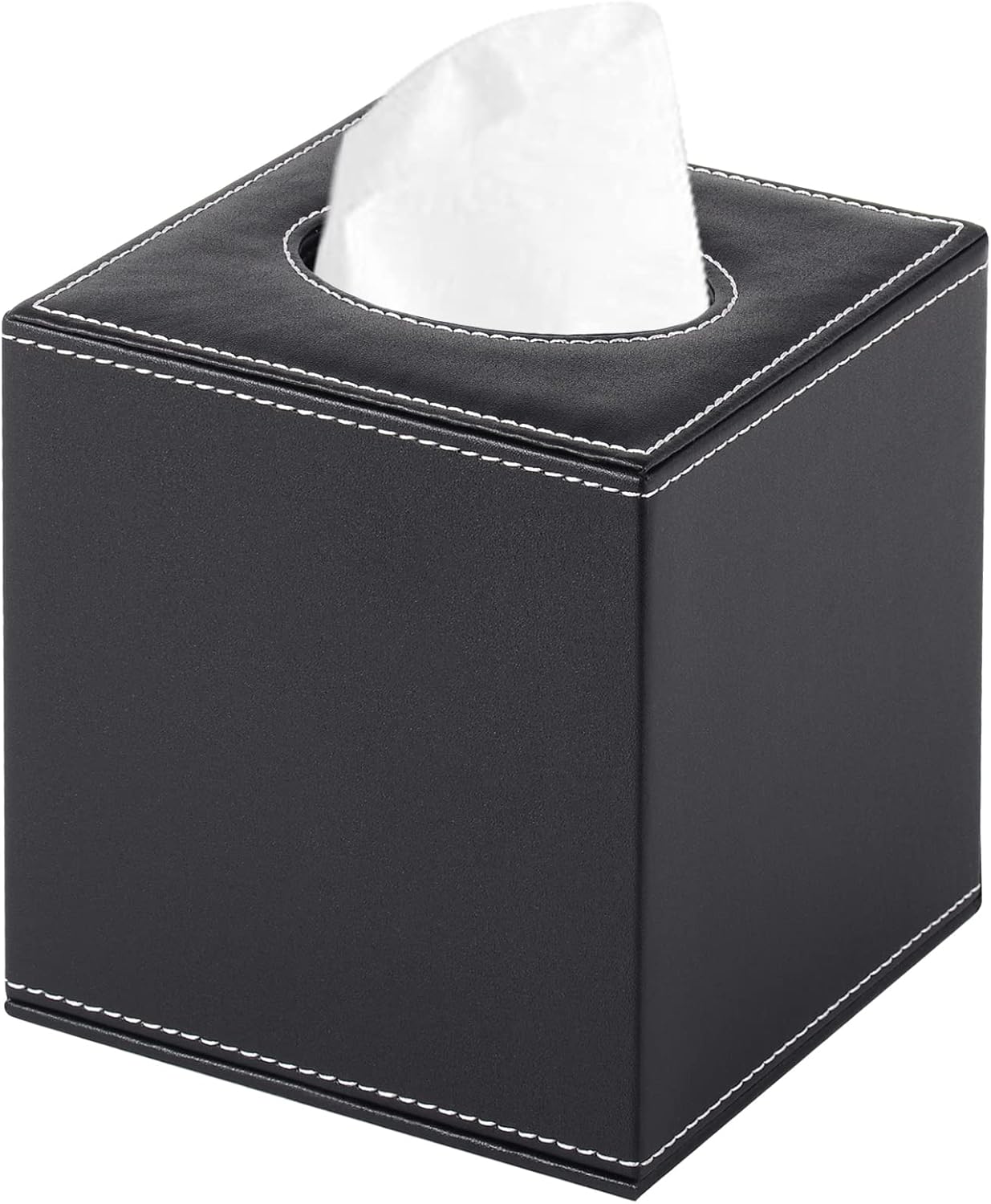 PU Leather Tissue Box Cover Square,Upgrade Large Size Napkin Holder Pumping Paper Case Dispenser,Facial Tissue Holder with Magnetic Bottom for Home Office Car Hotel Restaurant Black (Black-1)