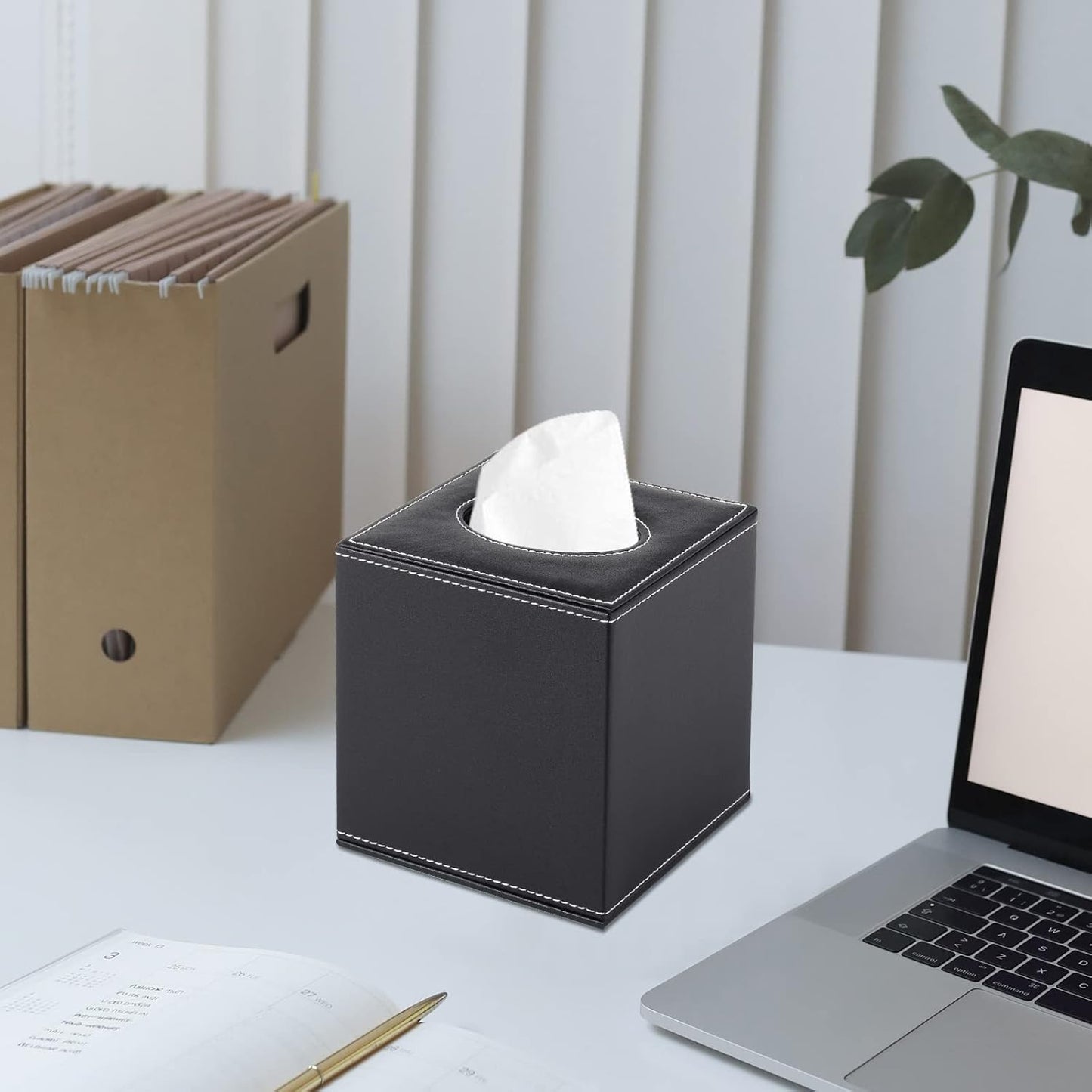 PU Leather Tissue Box Cover Square,Upgrade Large Size Napkin Holder Pumping Paper Case Dispenser,Facial Tissue Holder with Magnetic Bottom for Home Office Car Hotel Restaurant Black (Black-1)