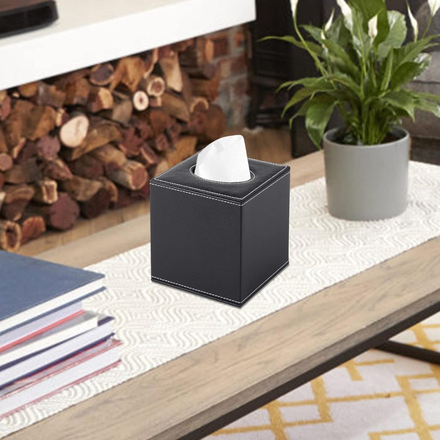 PU Leather Tissue Box Cover Square,Upgrade Large Size Napkin Holder Pumping Paper Case Dispenser,Facial Tissue Holder with Magnetic Bottom for Home Office Car Hotel Restaurant Black (Black-1)