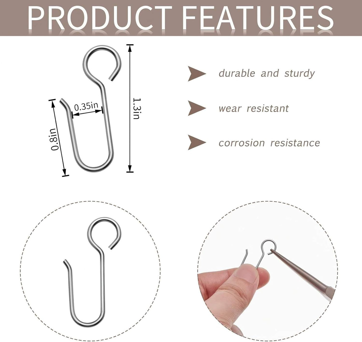 60 Pcs Metal Curtain Track Hooks S Shaped Small Curtain Metal Drape Wire Hooks for Ceiling Drape Track (Silver)