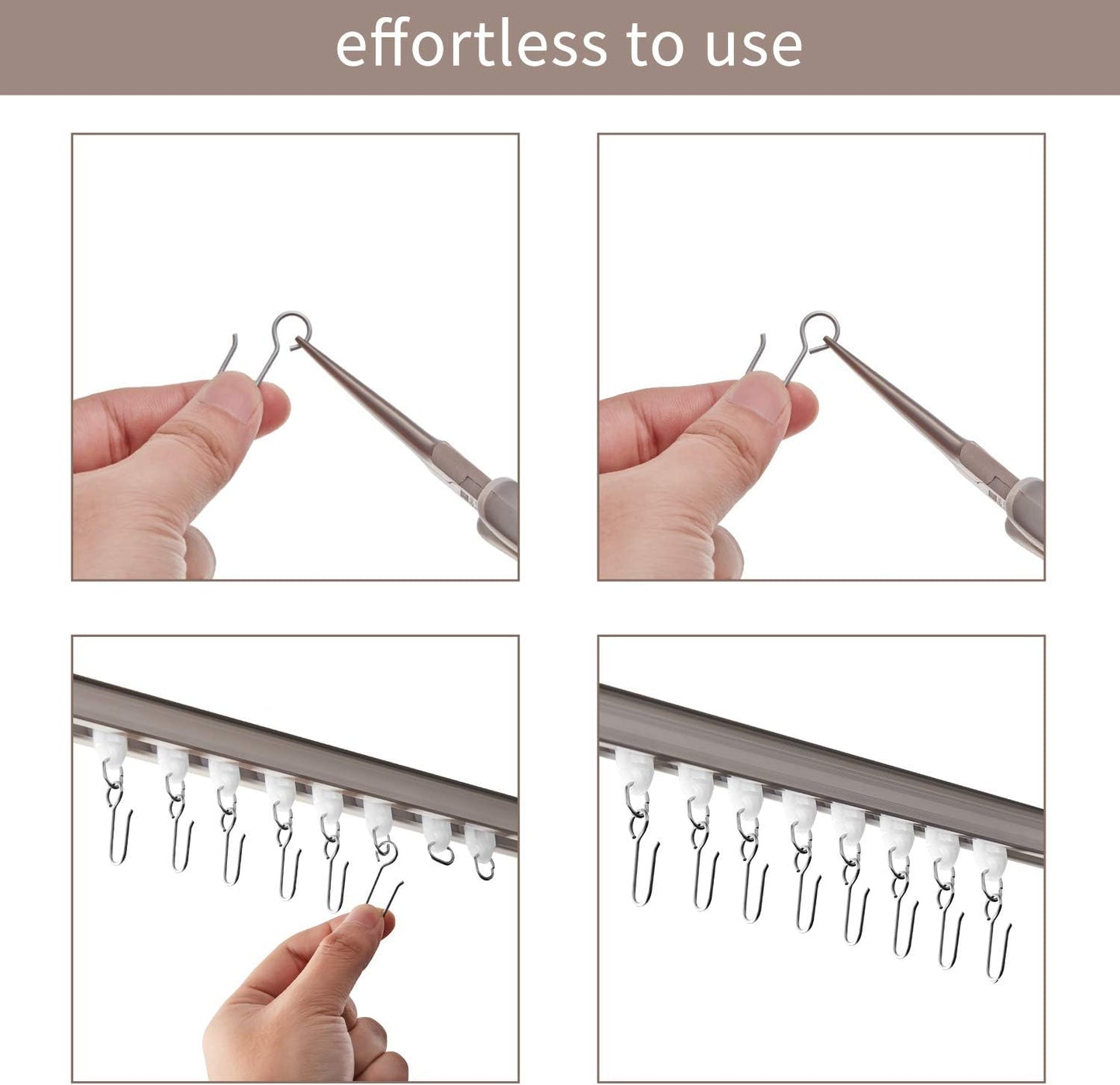 60 Pcs Metal Curtain Track Hooks S Shaped Small Curtain Metal Drape Wire Hooks for Ceiling Drape Track (Silver)