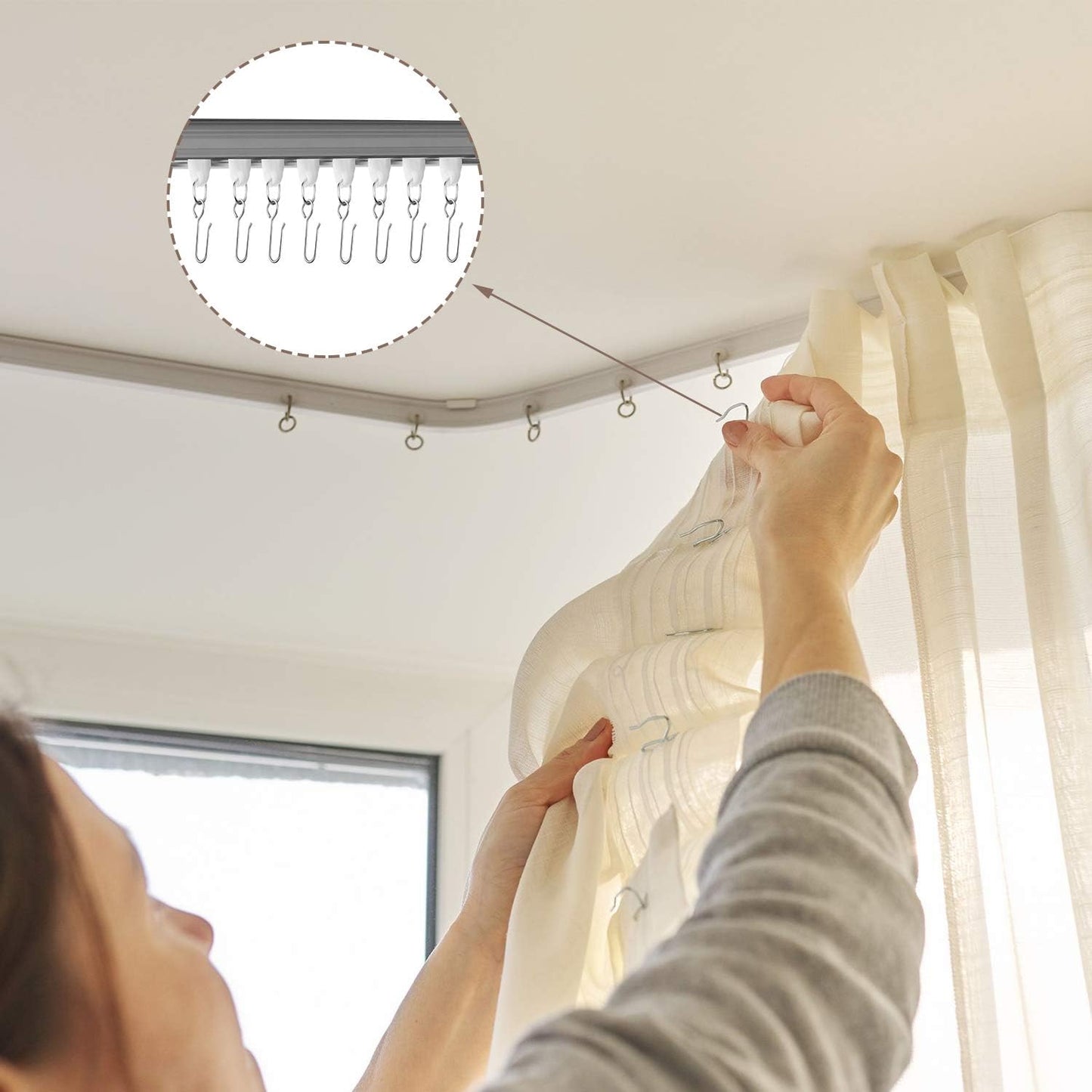 60 Pcs Metal Curtain Track Hooks S Shaped Small Curtain Metal Drape Wire Hooks for Ceiling Drape Track (Silver)