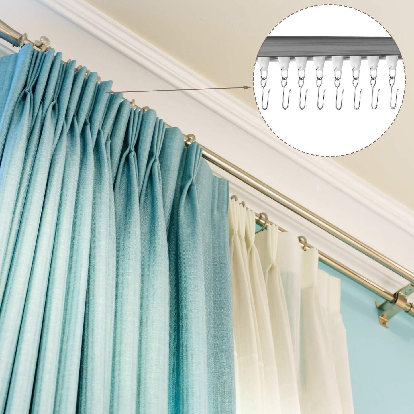60 Pcs Metal Curtain Track Hooks S Shaped Small Curtain Metal Drape Wire Hooks for Ceiling Drape Track (Silver)
