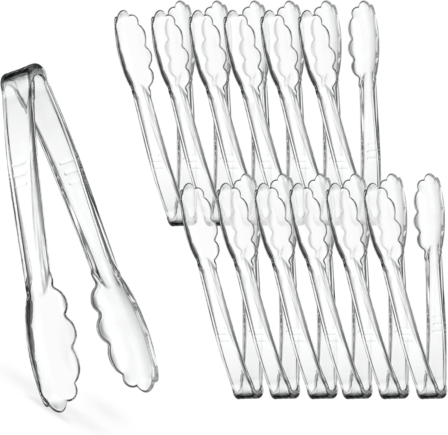 [Clear Tongs 7.5'' Inches]  7.5'' Serving Tongs Heavy Duty Reusable Kitchen and BBQ Clear Serving Tong for party's, Caterings, Events, Buffet, Weddings, And every Day use Pack of 12