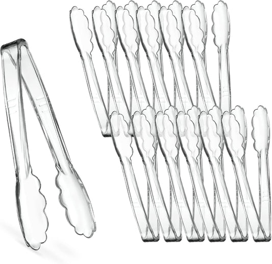 [Clear Tongs 7.5'' Inches]  7.5'' Serving Tongs Heavy Duty Reusable Kitchen and BBQ Clear Serving Tong for party's, Caterings, Events, Buffet, Weddings, And every Day use Pack of 12