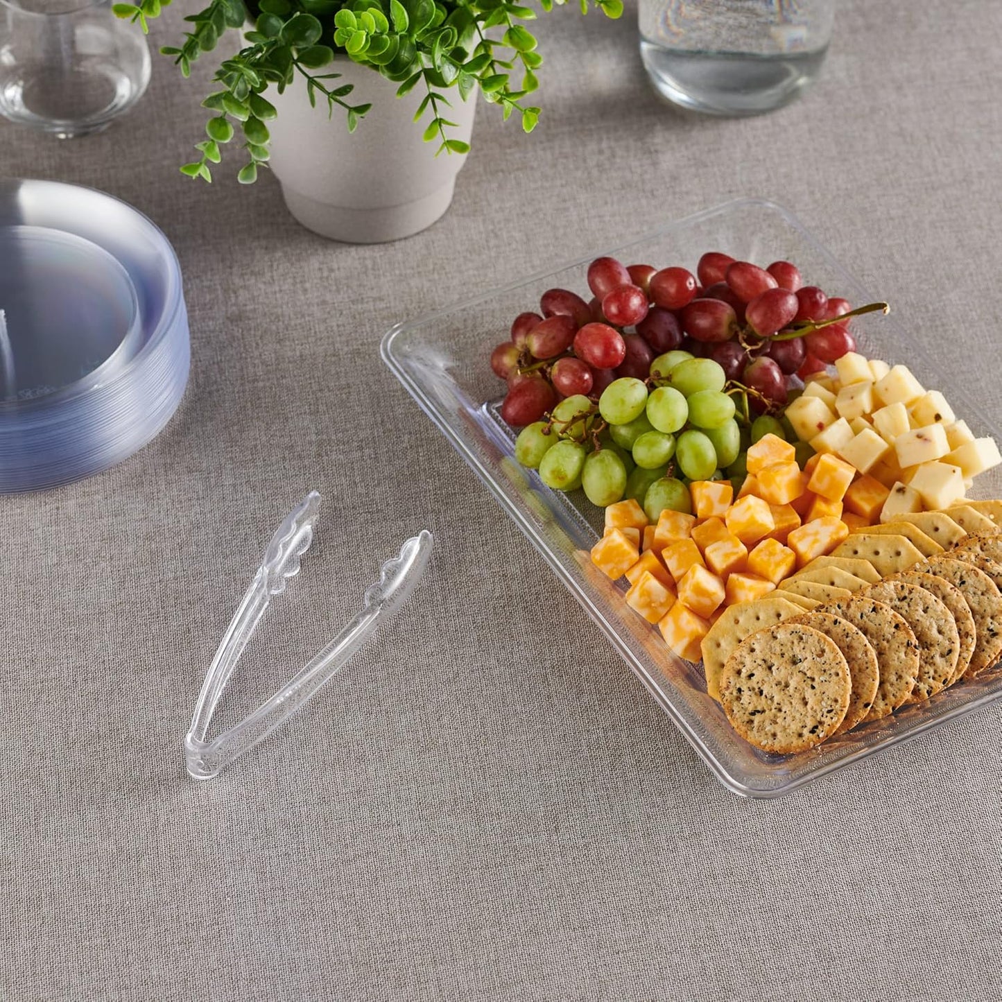 [Clear Tongs 7.5'' Inches]  7.5'' Serving Tongs Heavy Duty Reusable Kitchen and BBQ Clear Serving Tong for party's, Caterings, Events, Buffet, Weddings, And every Day use Pack of 12