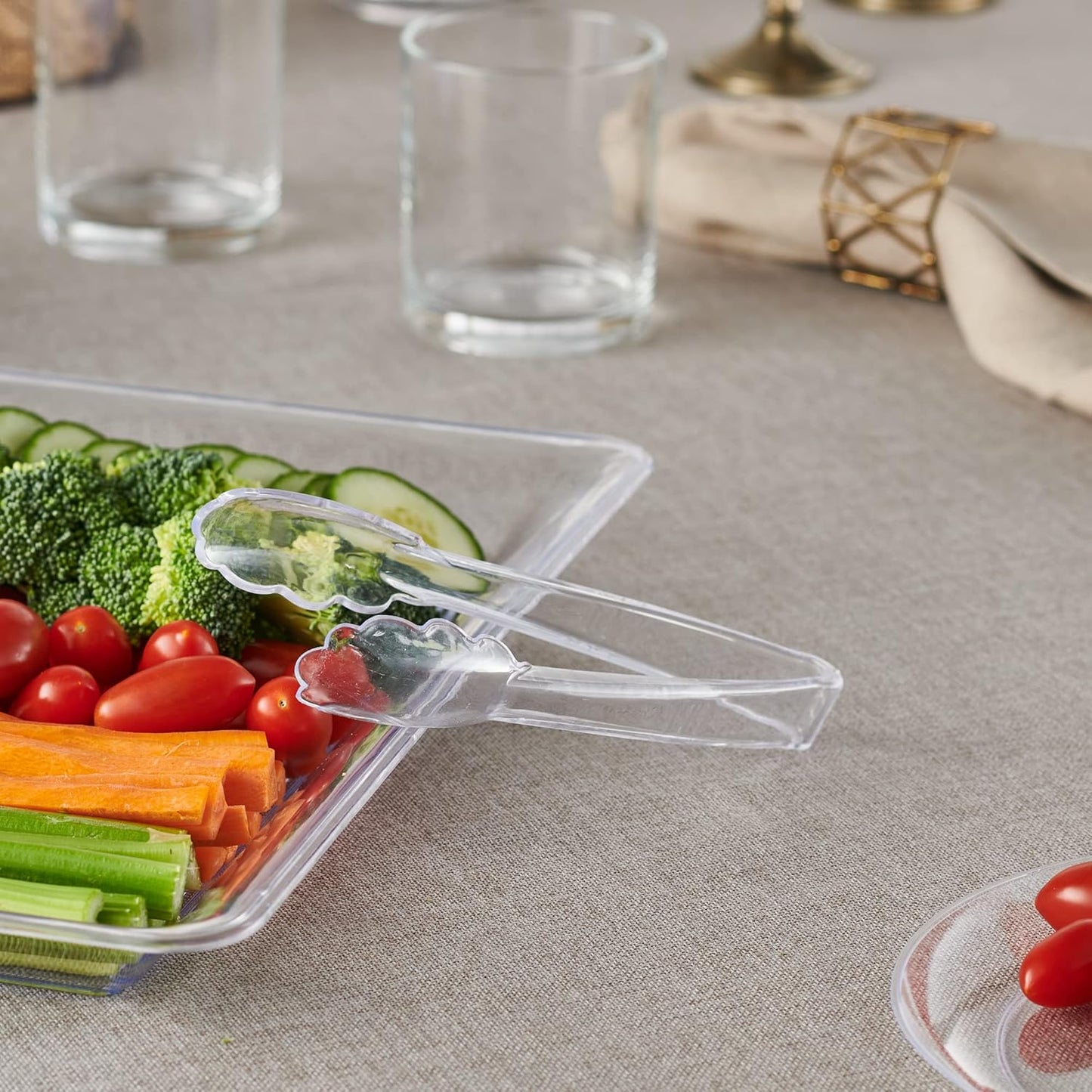 [Clear Tongs 7.5'' Inches]  7.5'' Serving Tongs Heavy Duty Reusable Kitchen and BBQ Clear Serving Tong for party's, Caterings, Events, Buffet, Weddings, And every Day use Pack of 12