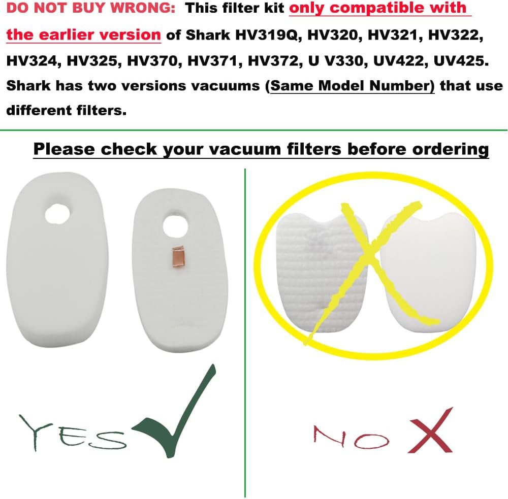 3 Pack Filters Kit for Shark Earlier Version of Rocket DeluxePro TruePet HV319Q HV320 HV321 HV322 HV324Q HV325 UV330 UV422, Replacement Part 1080FTV320 1084FTV320