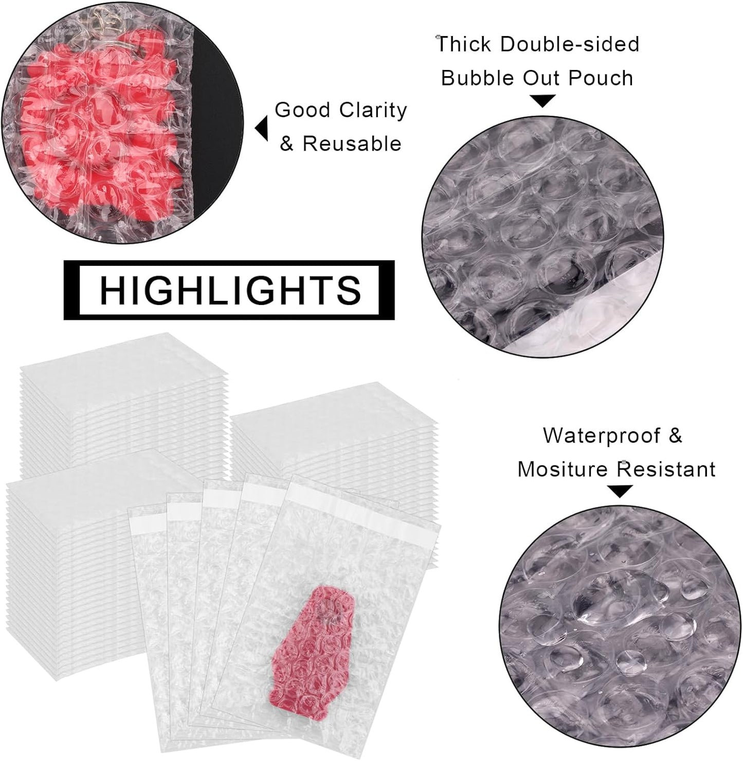 100Pack Small Bubble Out Bag Pouches 3.15" x 4" Self-Seal Bubble Pouches Bags, Double Walled Bubble Cushioning Bags, Self-Sealing Protective Wrap Cushioning Bags for Shipping, Packing, Moving