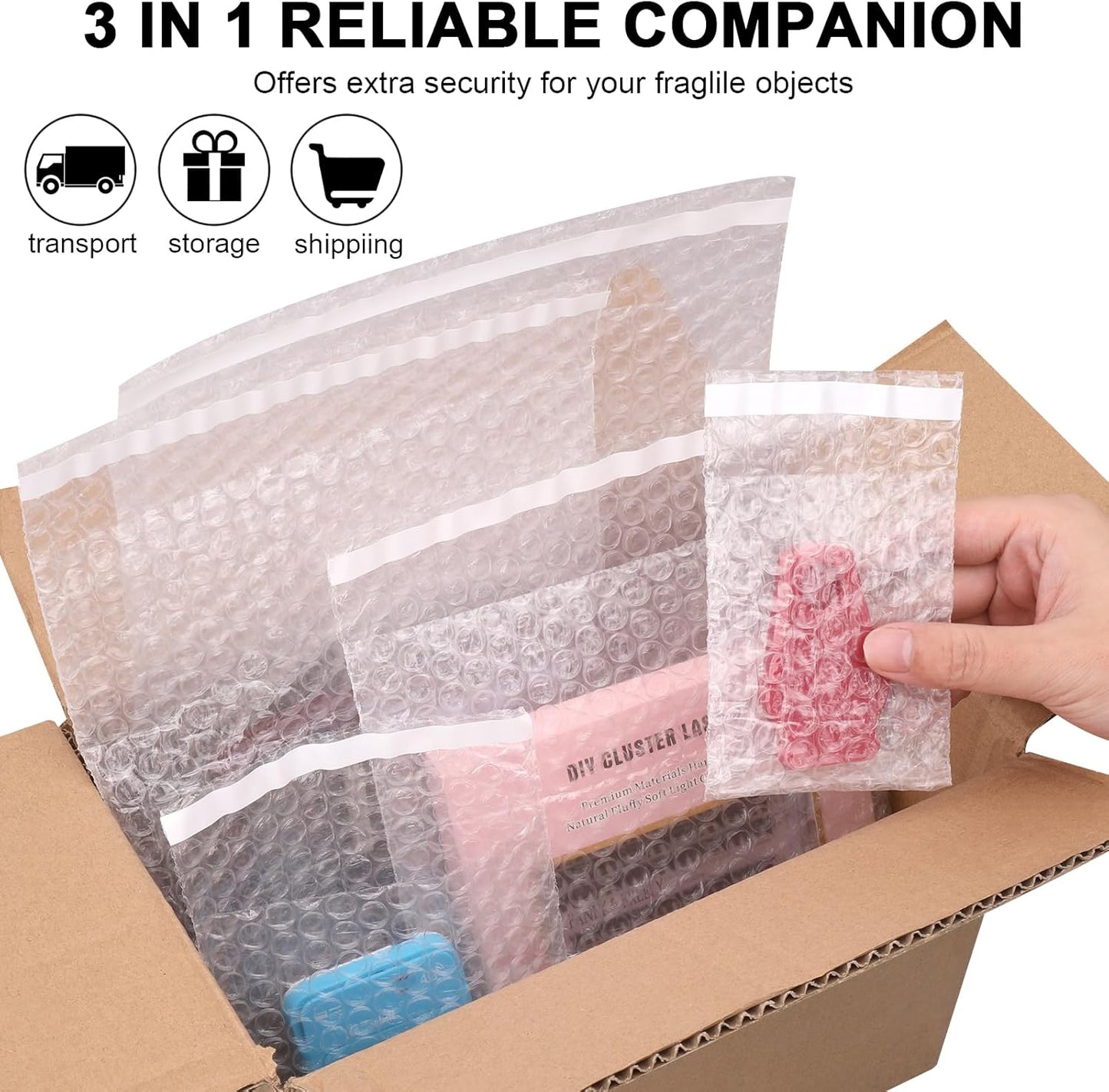 100Pack Small Bubble Out Bag Pouches 3.15" x 4" Self-Seal Bubble Pouches Bags, Double Walled Bubble Cushioning Bags, Self-Sealing Protective Wrap Cushioning Bags for Shipping, Packing, Moving
