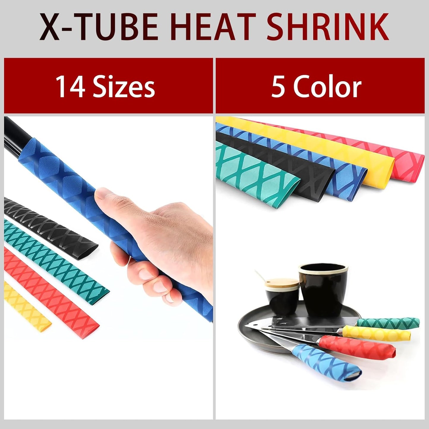 X-Tube Heat Shrink Wrap Tubing 39"&64" Lengths for Rod Grips-5 Color 14 Sizes