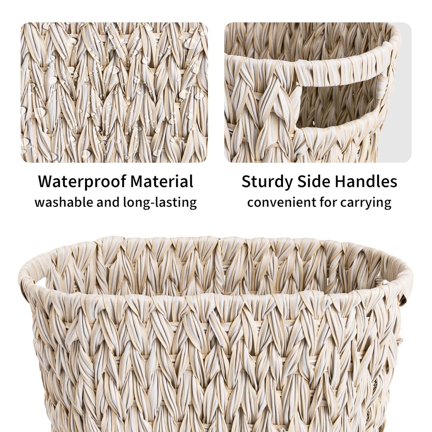 Wicker Trash Can, Waterproof Bathroom Trash Can, Wicker Waste Basket for Bathroom, Decorative Boho Waste Basket for Bedroom, Office, 19 Liters/5 Gallons