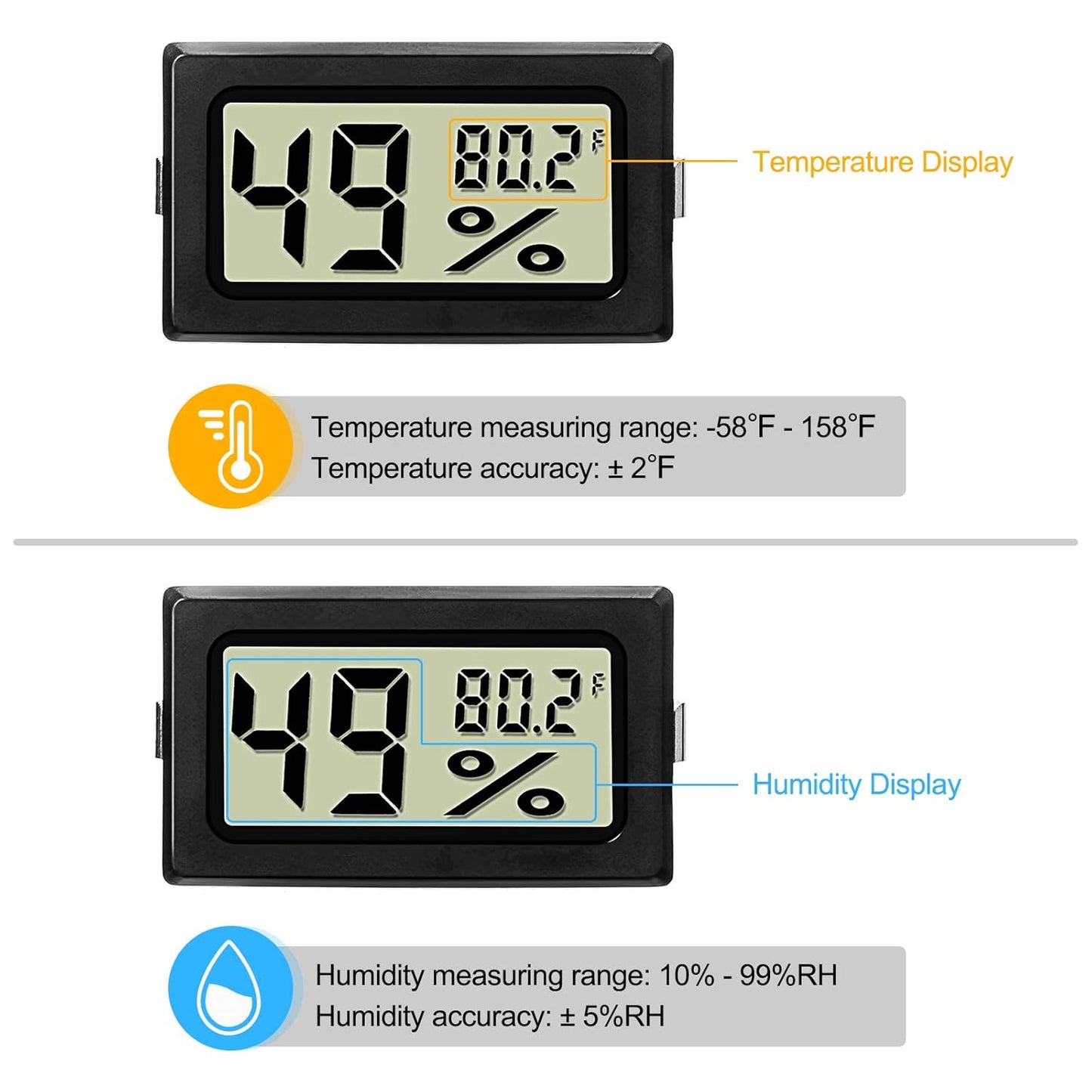 Mini Digital Temperature Humidity Meters Gauge with Probe Gauge LCD Fahrenheit Display Thermometer Hygrometer for Incubator Reptile Plant Greenhouse Chicken Coop Garden(Black, 3 Pieces)