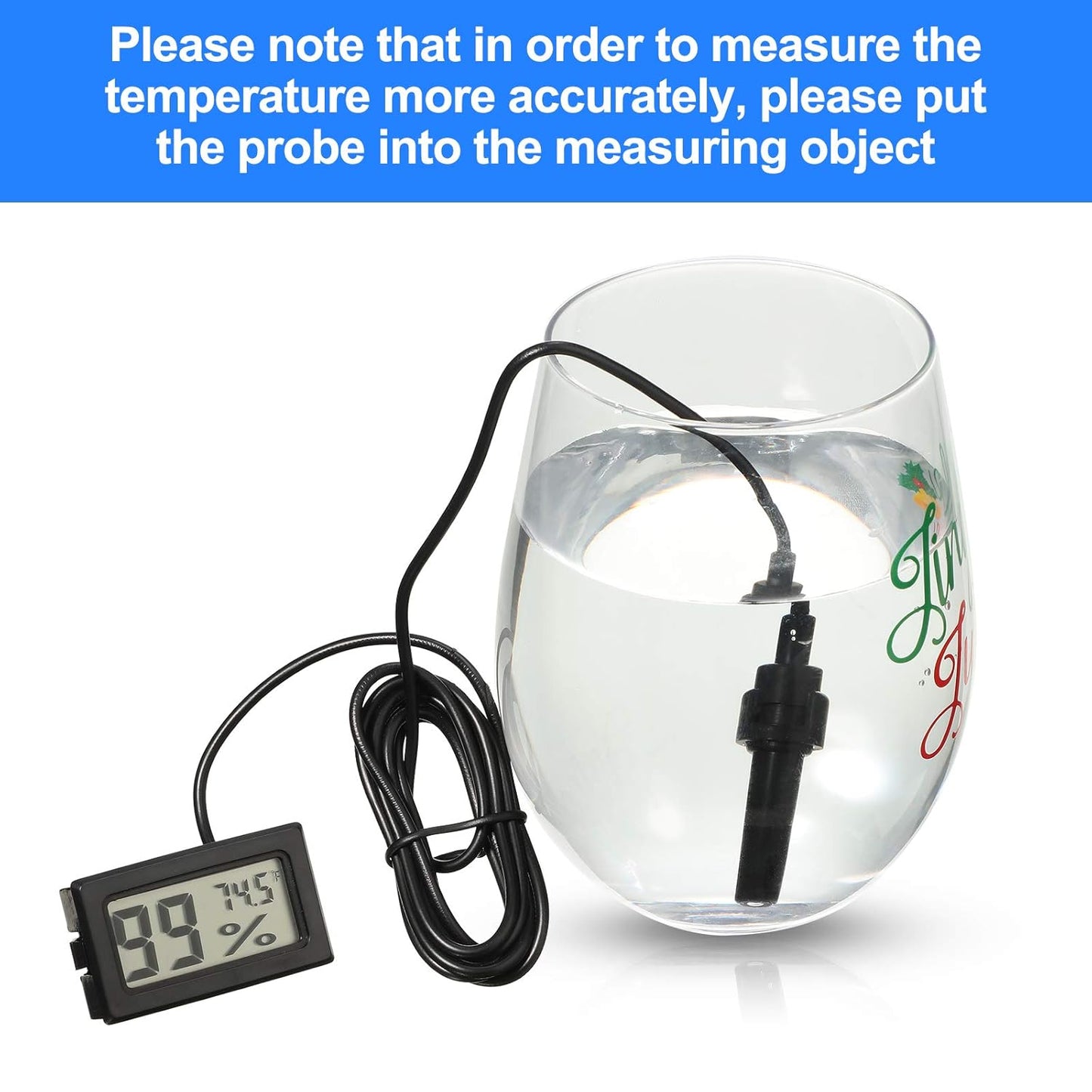 Mini Digital Temperature Humidity Meters Gauge with Probe Gauge LCD Fahrenheit Display Thermometer Hygrometer for Incubator Reptile Plant Greenhouse Chicken Coop Garden(Black, 3 Pieces)