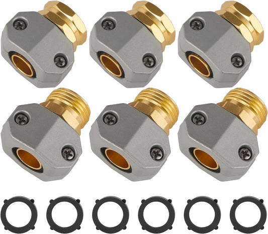 Garden Hose Repair Kits, 3 Sets Aluminum Alloy Water Hose Connector, Fit 3/4" and 5/8" Garden Hose, Male and Female Hose End Repair Fittings Replacement, Hose Mender Kit