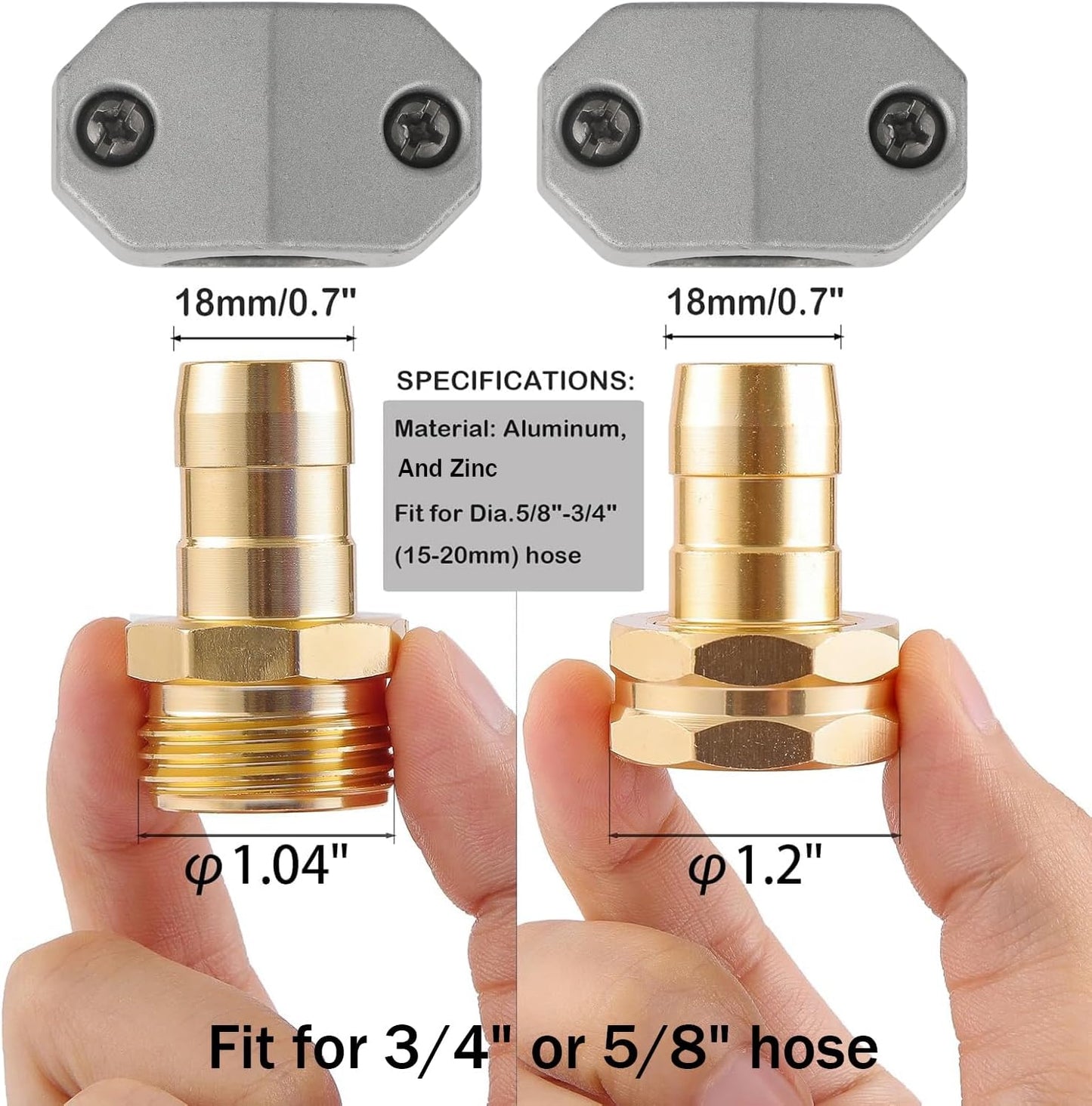 Garden Hose Repair Kits, 3 Sets Aluminum Alloy Water Hose Connector, Fit 3/4" and 5/8" Garden Hose, Male and Female Hose End Repair Fittings Replacement, Hose Mender Kit
