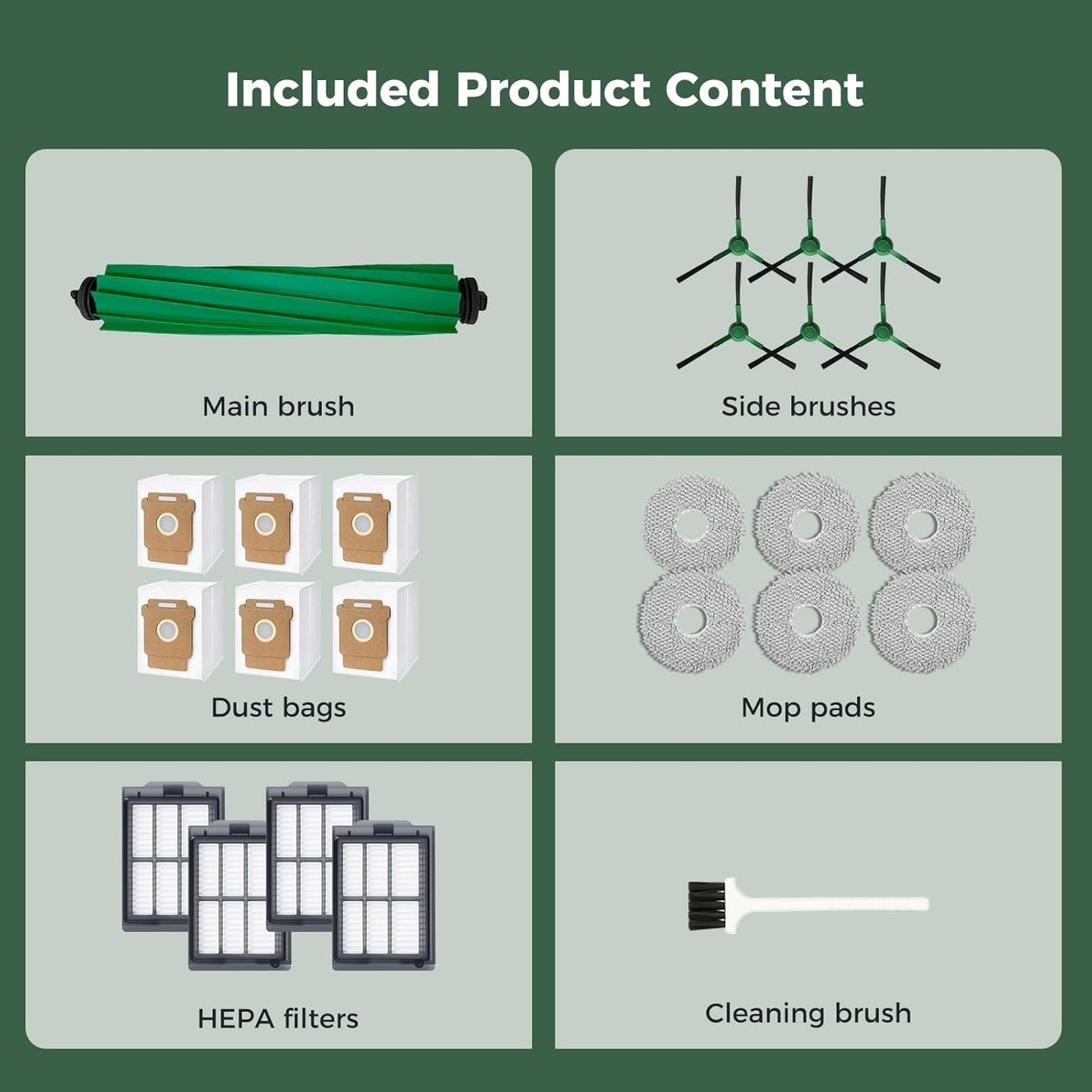 24 Pcs Accessories Kit for iRobot Roomba Plus 405 Combo/505 Combo/507 Combo Robot Vacuum Cleaner: 1 Main Brush, 6 Dust Bags, 6 Mop Pads, 4 Filters, 6 Side Brushes and 1Cleaning Brush(400/500 Series)