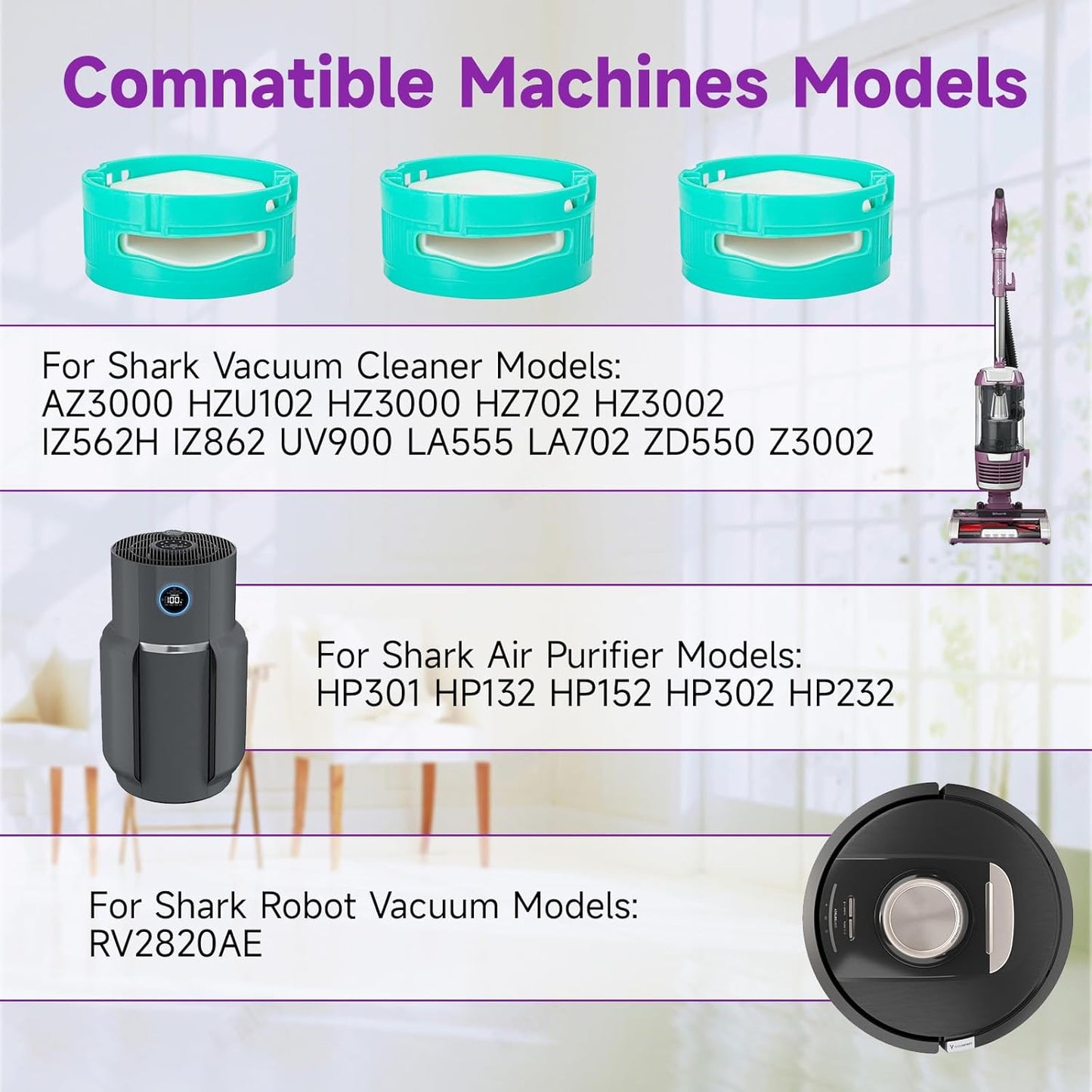 3 Pack for Shark Odor Neutralizer Cartridge Replacement for Shark Stratos Odor Neutralizer Cartridge UV900 ZU102 LA702 AZ3002 AZ4002 AZ3000 HZ3000 HZ3002 IZ862H IZ562H ZD550, Vacuum Part# 1541FC3000