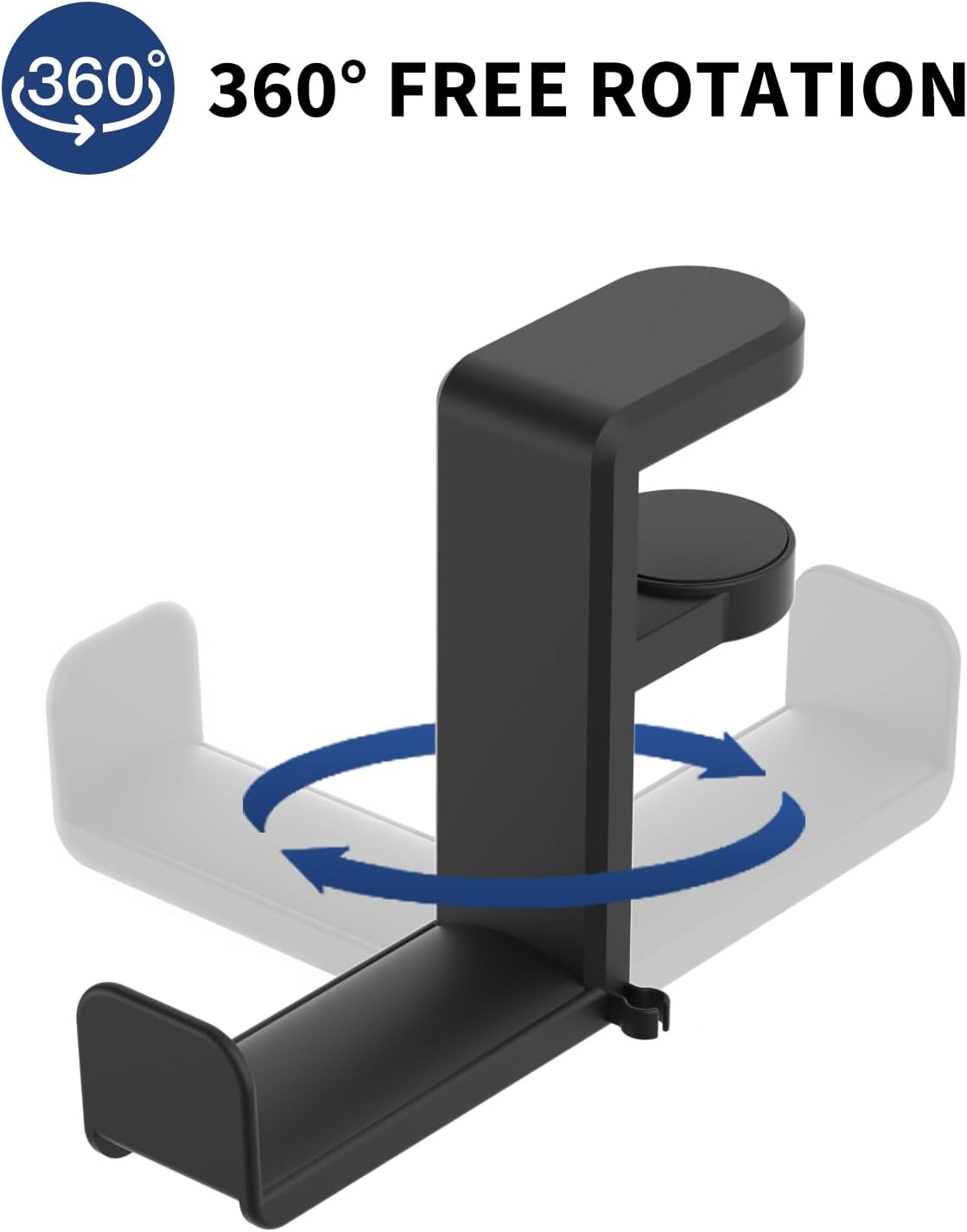 Headphone Hook - Under Desk Headphone Holder with 360-Degree Adjustable Rotation, Black