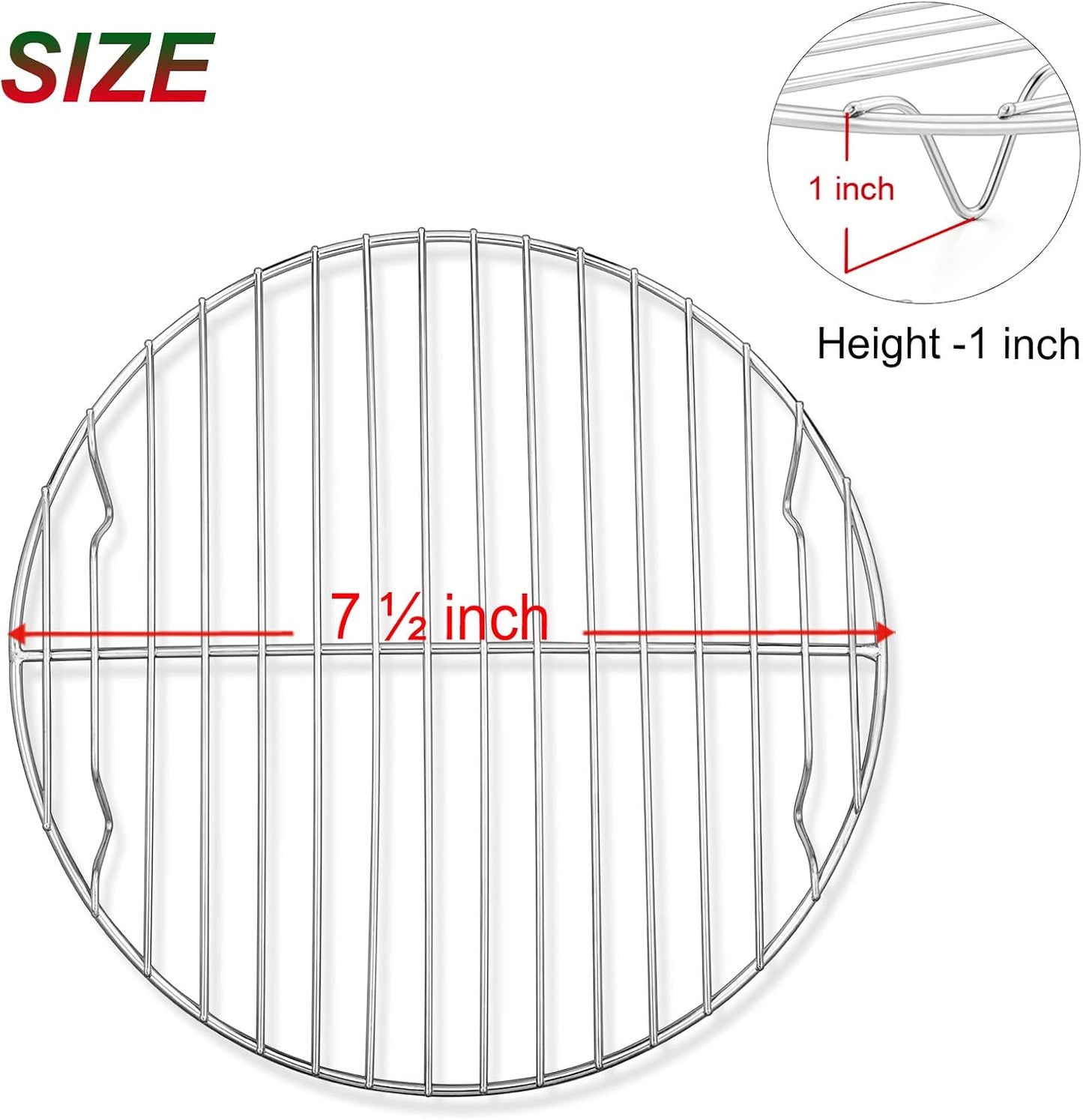 7½ Inch Cooking Rack Round, Stainless Steel Round Rack for Cooking Cooling Steaming Baking, Fit Air Fryer Pot Pressure Cooker, 2 Pack -Oven Safe, Silver
