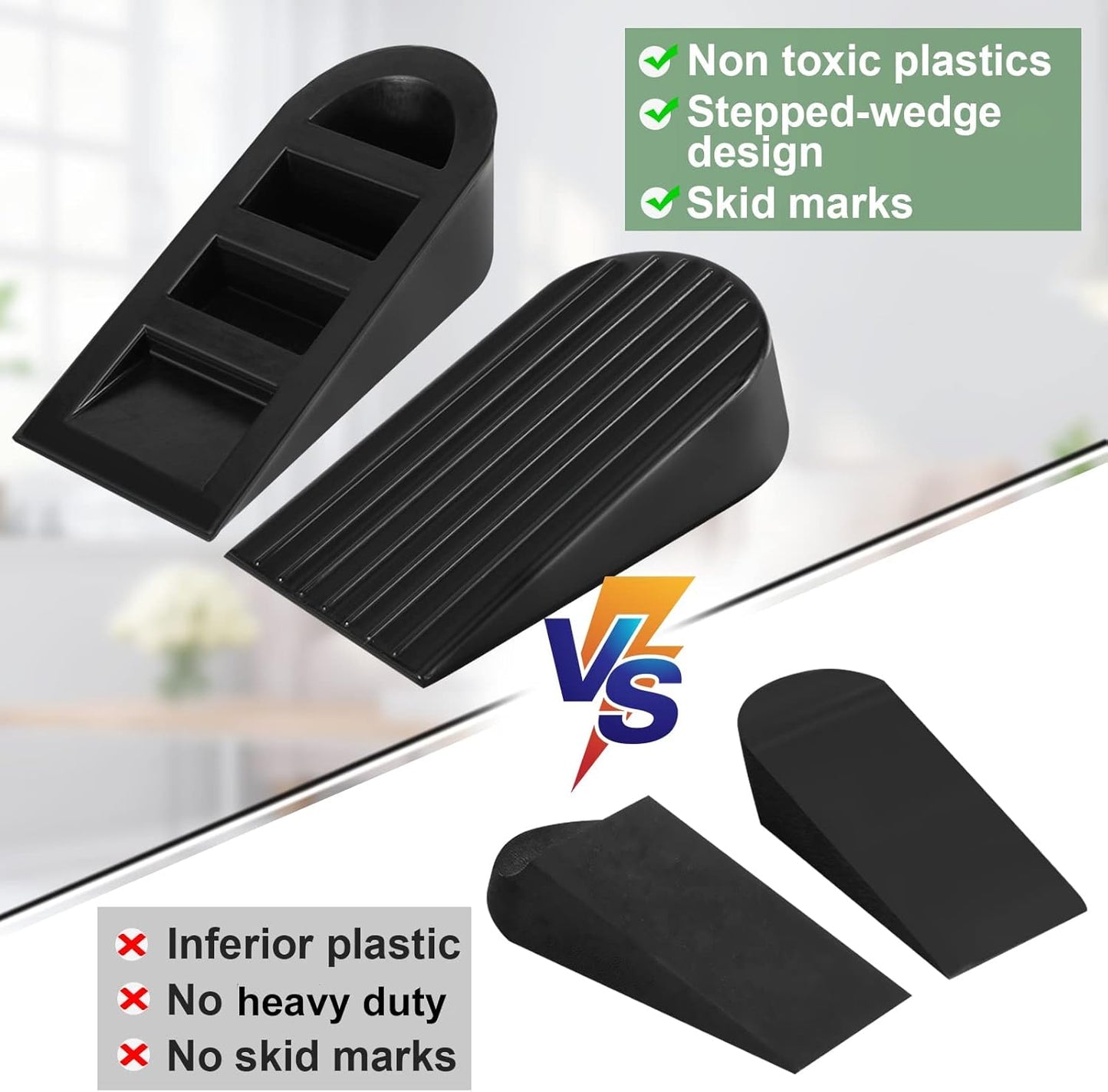 Big Door Stopper 2 Packs, Heavy Duty Wedge Rubber Door Stop Works on All Floor Surfaces, Non-Scratching Doorstops Special for Home Office School Heavy Door (Black, H1.9 x L6.3 x W2.7 Inches)