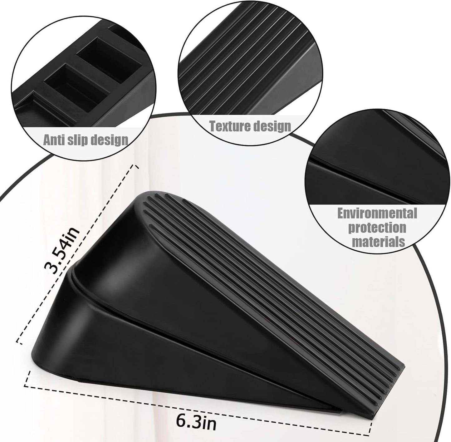 Big Door Stopper 2 Packs, Heavy Duty Wedge Rubber Door Stop Works on All Floor Surfaces, Non-Scratching Doorstops Special for Home Office School Heavy Door (Black, H1.9 x L6.3 x W2.7 Inches)