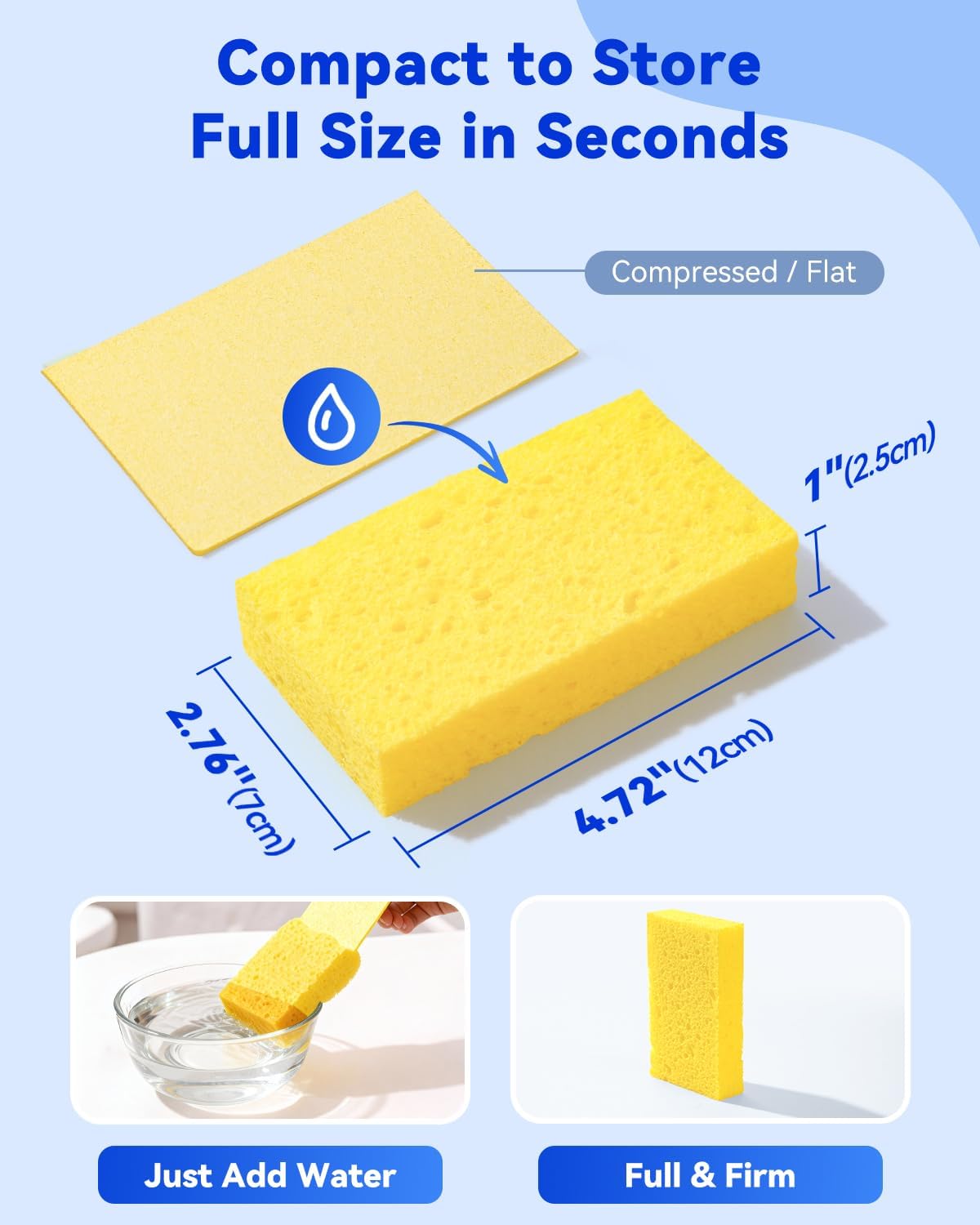 12-Count Cellulose Sponges, Non-Scratch Kitchen Sponges for Dish,Colorful Compressed Dish Scrubber Sponge for Household,Cookware,Bathroom