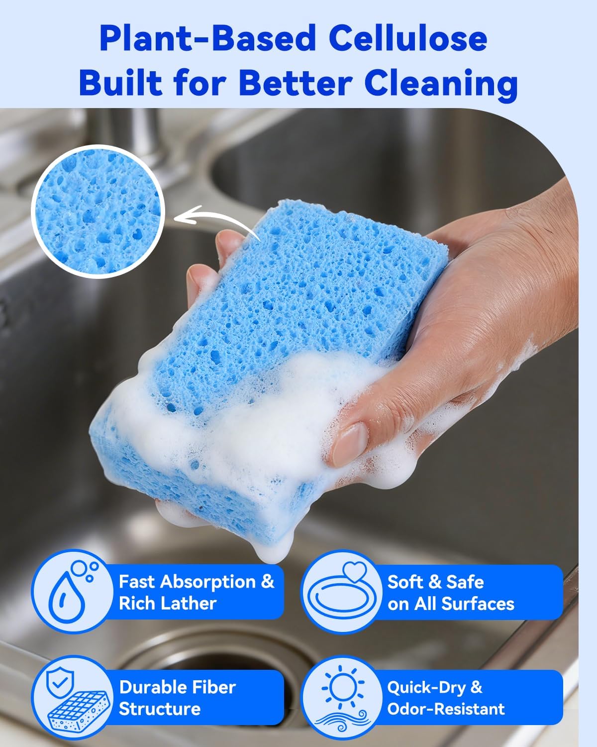 12-Count Cellulose Sponges, Non-Scratch Kitchen Sponges for Dish,Colorful Compressed Dish Scrubber Sponge for Household,Cookware,Bathroom