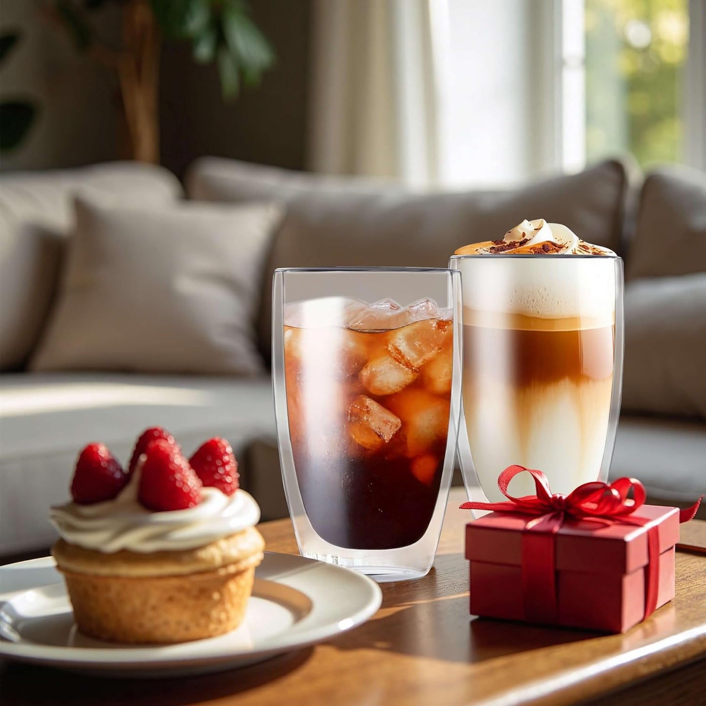 17oz Double Wall Glass Coffee Mugs, Insulated Coffee Mug, Clear Borosilicate Glass Coffee Cups for Cappuccino, Tea, Lightweight and Microwave Safe