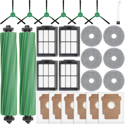 25 Pcs Replacement Parts for iRobot Roomba Plus 405 Combo/505 Combo /507 Combo Robot Vacuum Cleaner, include 2 Main Brushes, 6 Dust Bags, 6 Mop Pads, 4 Filters, 6 Side Brushes and 1 Cleaning Tool