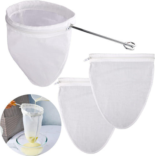 Ultra Fine Mesh Strainer Bags, Reusable Mesh Filter Bags with Stainless Steel Handle Frame for Filter NutMilk, Coffee, Milk, Butter, Juices and Fresh Cheese (Small Size)