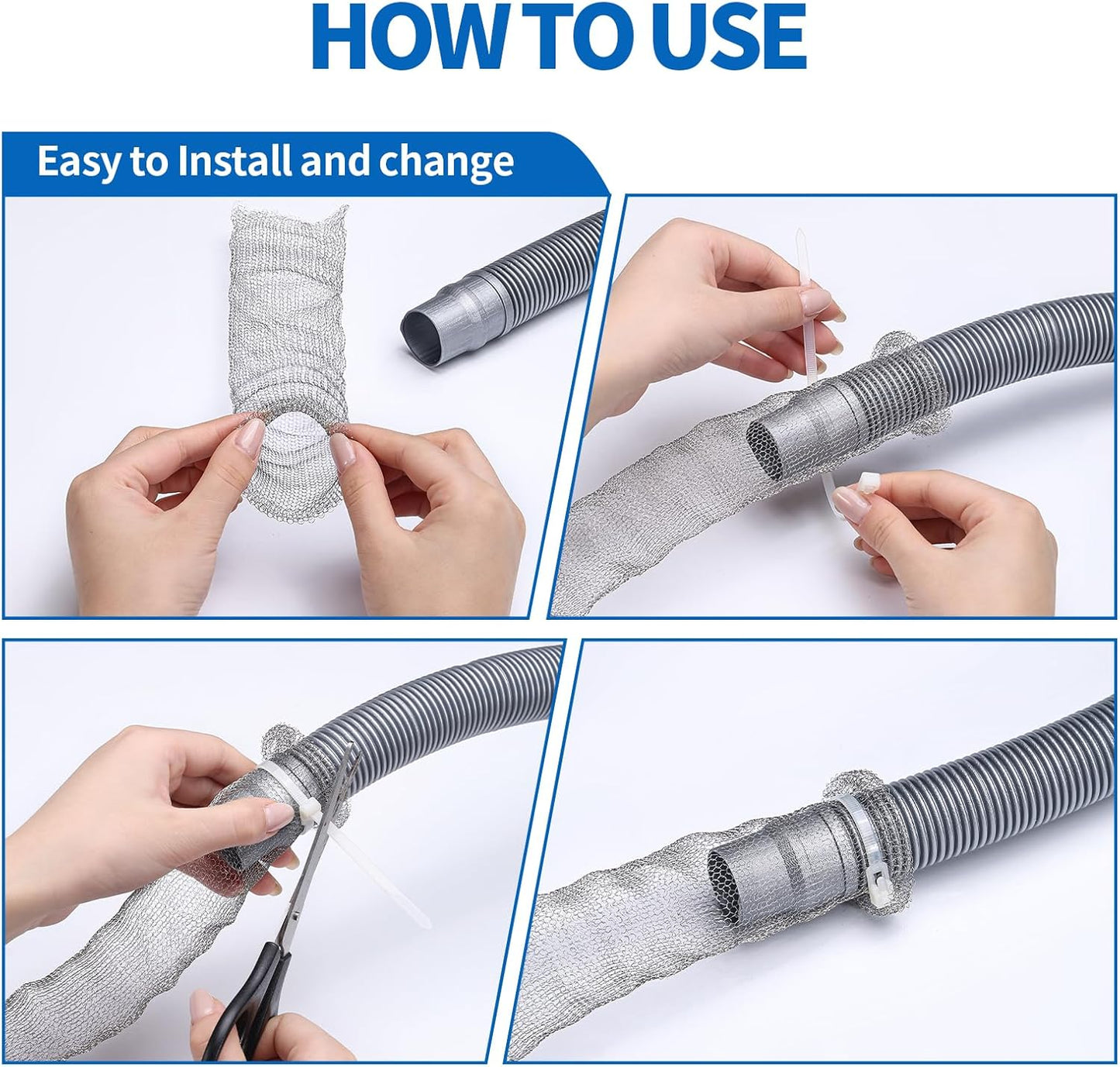 40 Pieces Lint Traps Stainless Steel Washing Machine Lint Snare Traps Laundry Mesh Washer Hose Filter with 40 Pcs Cable Ties
