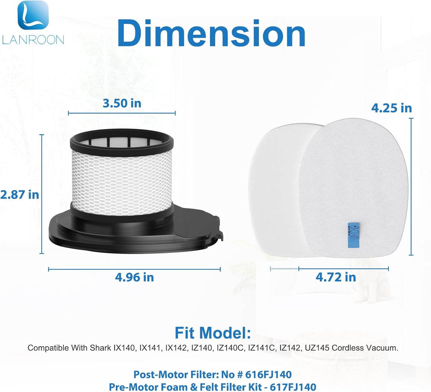 IX141 Filters Fit for Shark IX141 IX140 IZ140 IX142 IZ140C IZ142 UZ145 IZ141C IX141H WZ140 WZ250 Stick Vacuum, Replace Part 616FJ140 & 617FJ140, 2 Pack Filter 4 Pack Foam & Felt Filter Kit