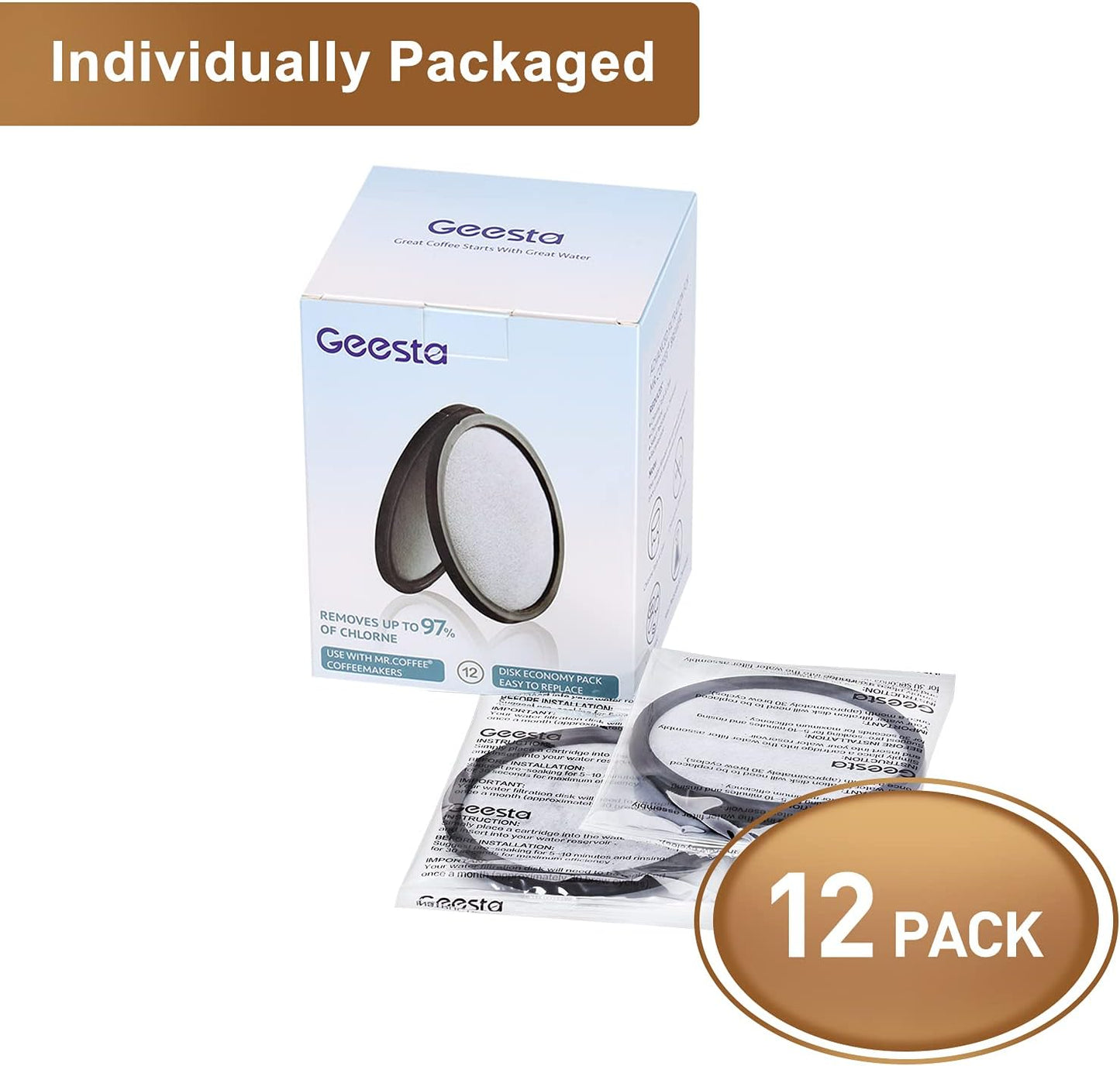 12-Pack Premium Activated Charcoal Water Filter Disk for All Mr. Coffee Models