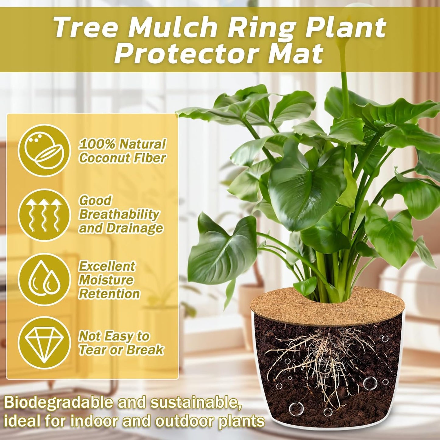 4pcs Coconut Fiber Mulch Ring Tree Plant Protector Mat, 11.8 Inch Natural Coco Coir Tree Mulch Ring Plant Pot Soil Cover, Tree Rings Disc Plant Cover for Indoor Outdoor Plants, Landscaping