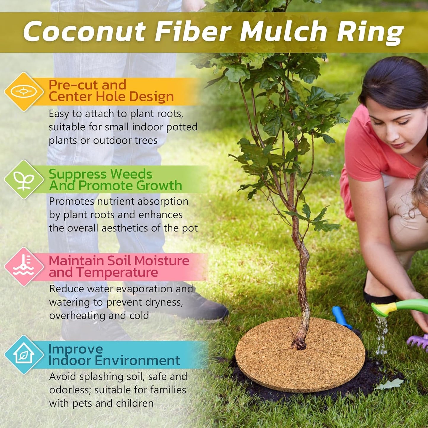 4pcs Coconut Fiber Mulch Ring Tree Plant Protector Mat, 11.8 Inch Natural Coco Coir Tree Mulch Ring Plant Pot Soil Cover, Tree Rings Disc Plant Cover for Indoor Outdoor Plants, Landscaping