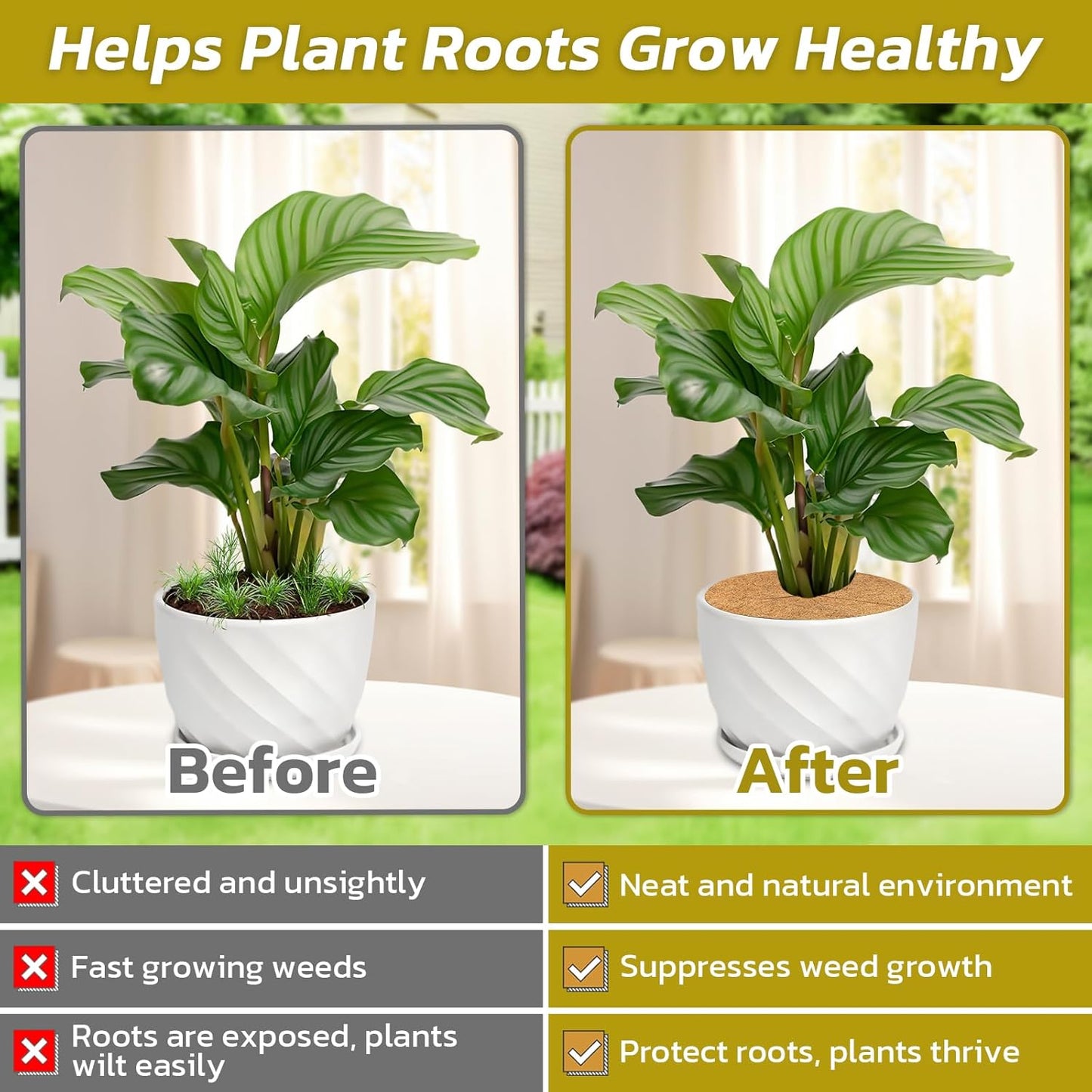4pcs Coconut Fiber Mulch Ring Tree Plant Protector Mat, 11.8 Inch Natural Coco Coir Tree Mulch Ring Plant Pot Soil Cover, Tree Rings Disc Plant Cover for Indoor Outdoor Plants, Landscaping