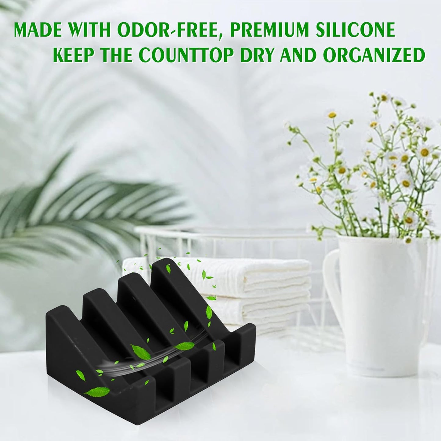 Self Draining Soap Dish Holder,Silicone Soap Dish,for Bathroom,Kitchen, Sponges，Can Extend Soap Life，Keep Soap Bars Dry and Easy Cleaning (Black,1-Pack)