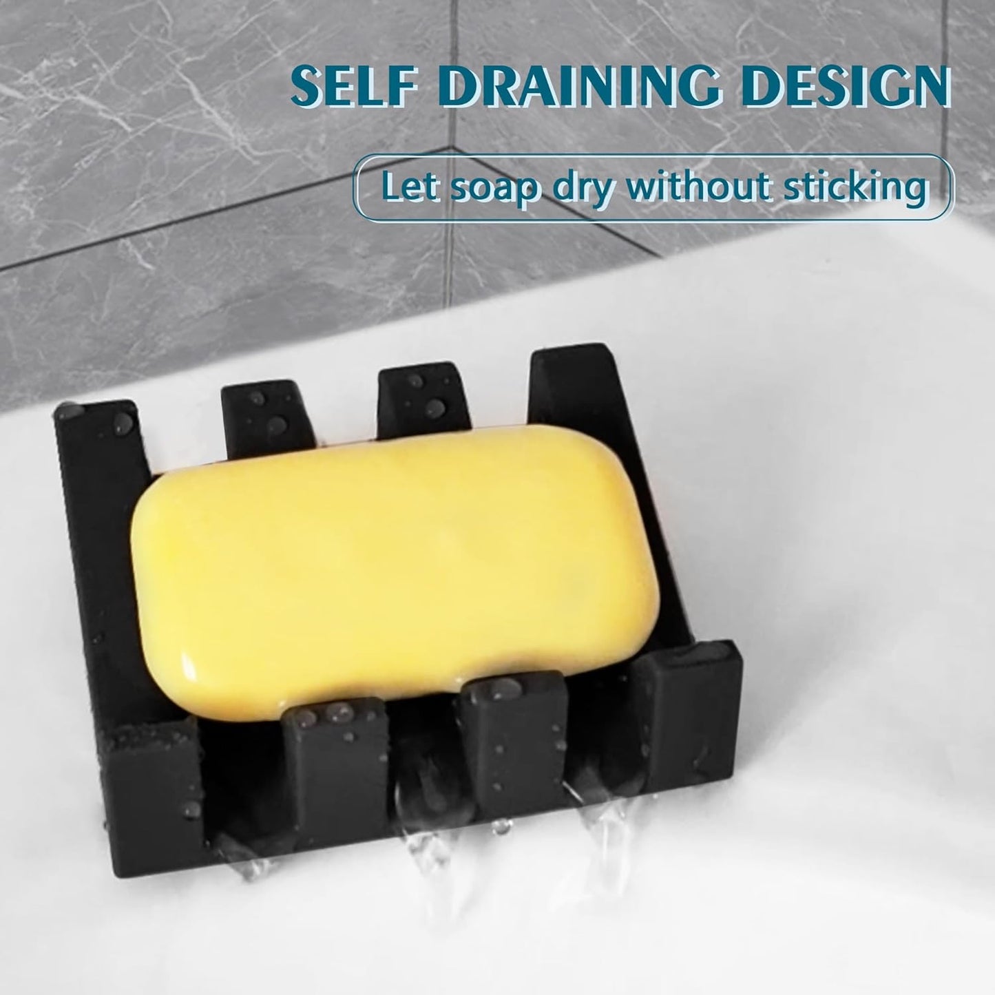 Self Draining Soap Dish Holder,Silicone Soap Dish,for Bathroom,Kitchen, Sponges，Can Extend Soap Life，Keep Soap Bars Dry and Easy Cleaning (Black,1-Pack)