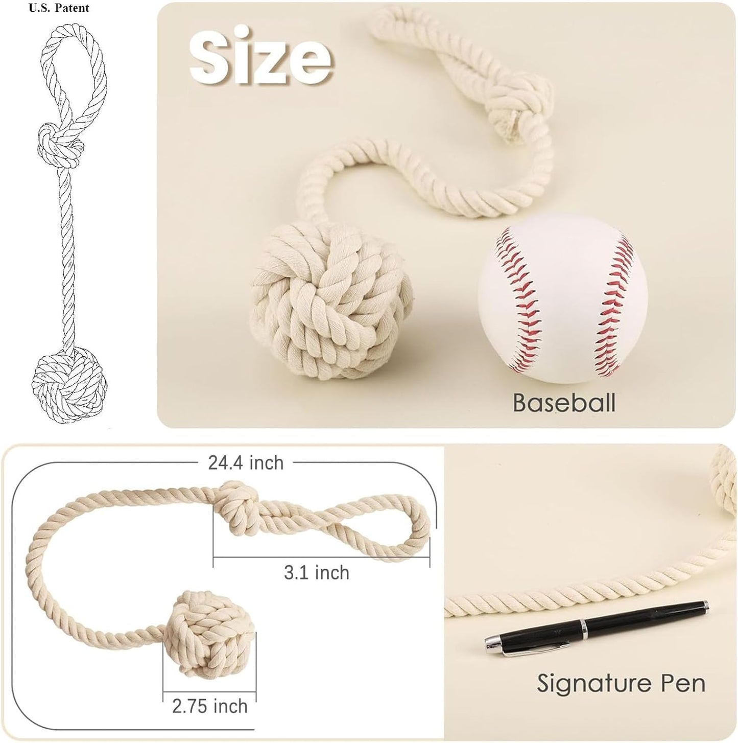 4 Pack Curtain Tiebacks - Heavy Duty Curtain Rope Tieback, Handmade Rural Decorative Curtain Holdbacks (Beige)