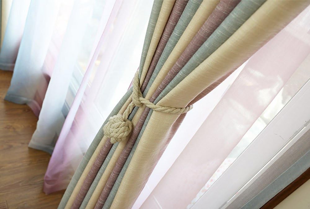 4 Pack Curtain Tiebacks - Heavy Duty Curtain Rope Tieback, Handmade Rural Decorative Curtain Holdbacks (Beige)
