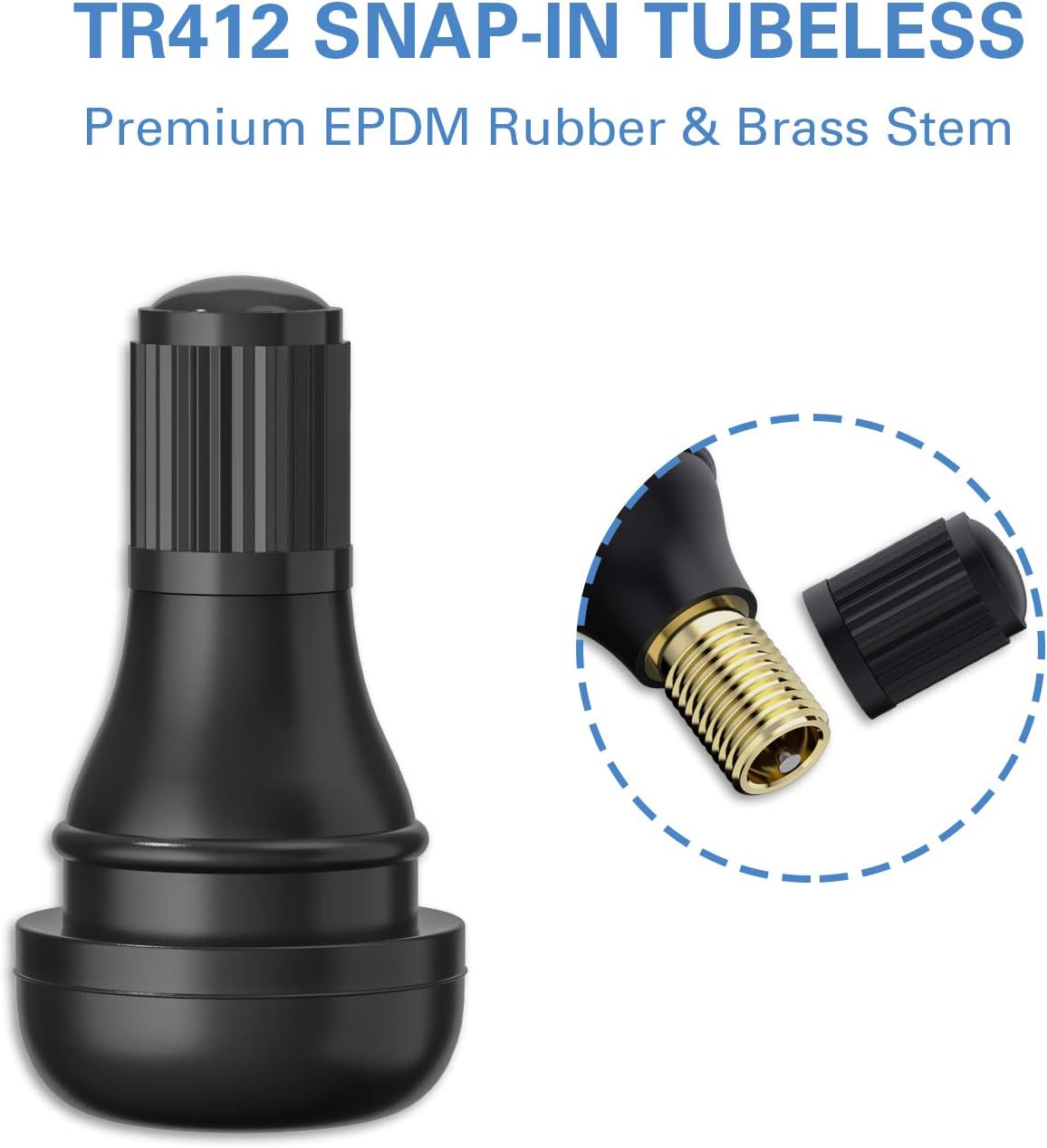 TR412 Rubber Snap-in Short Black Tire Valve Stem for Tubeless 0.453 Inch 11.5mm Rim Holes on Standard Vehicle Tires (5pcs/Bag)