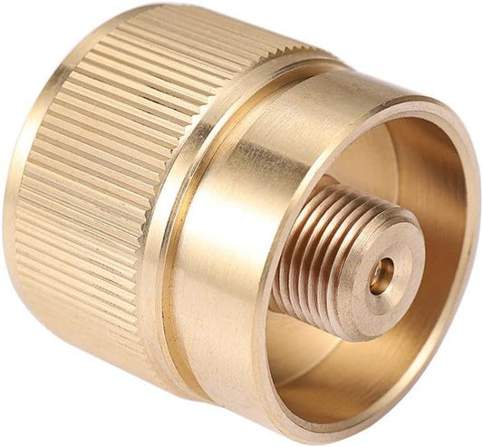 Camping Stove Adapter 1LB Propane Small Tank Input and a Lindal Valve EN417 Output Outdoor Cylinder LPG Canister Convert (Brass)
