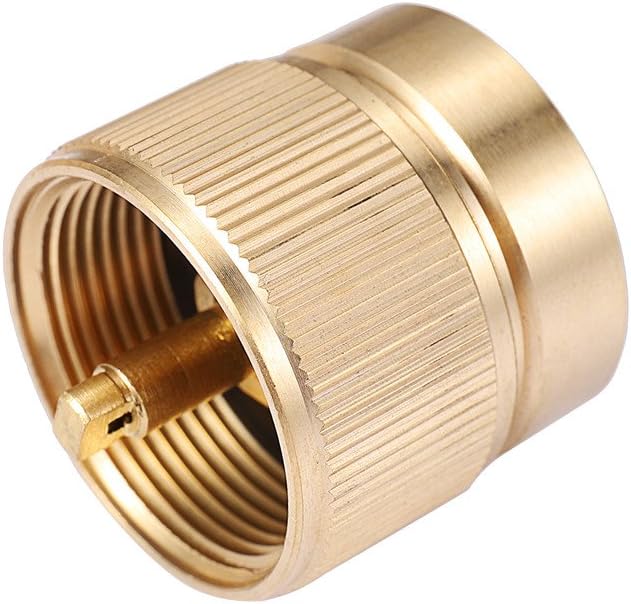 Camping Stove Adapter 1LB Propane Small Tank Input and a Lindal Valve EN417 Output Outdoor Cylinder LPG Canister Convert (Brass)
