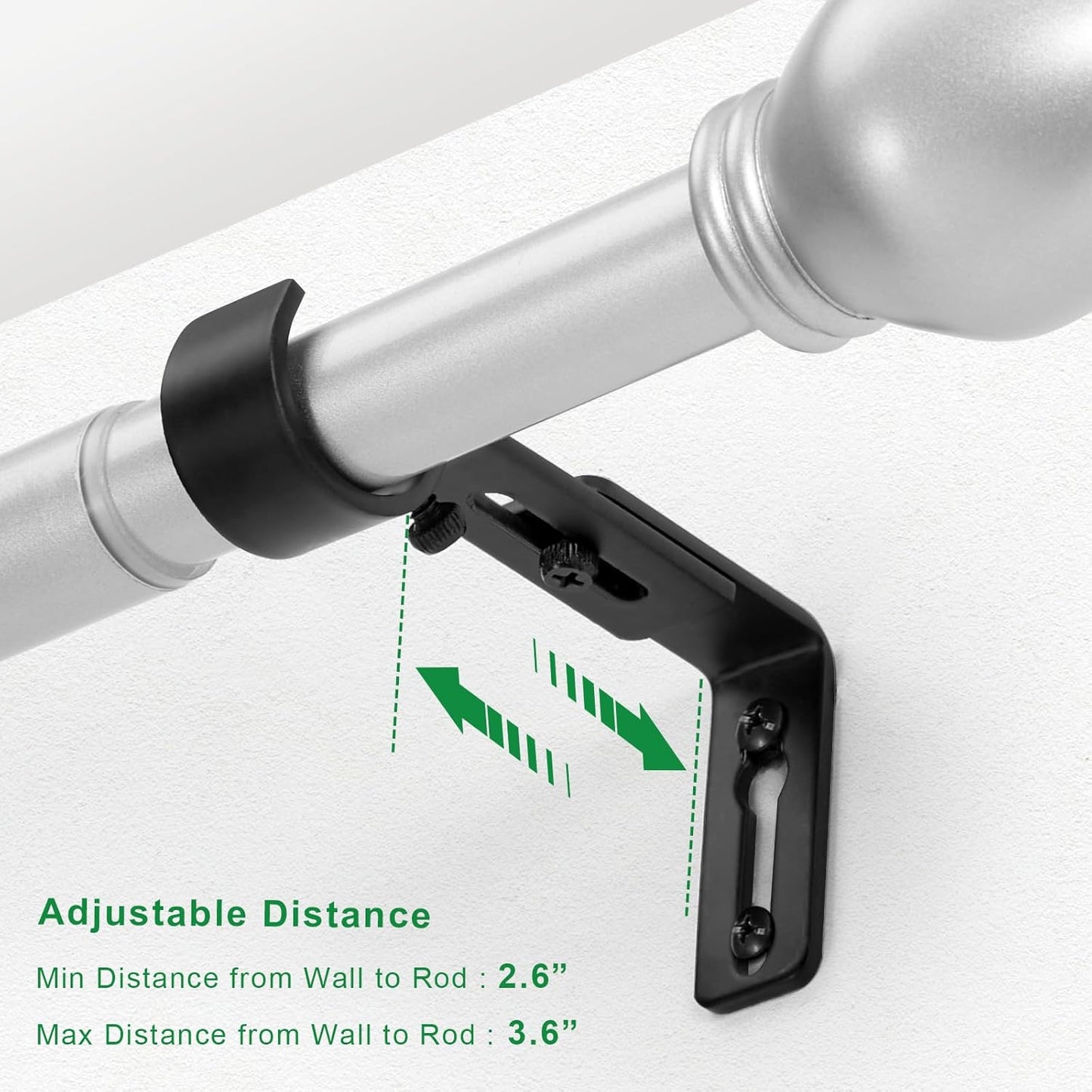 Curtain Rod Bracket Adjustable, Drapery Rod Holder Hooks Support Hangers for 1 inch Diameter Window Curtain Rods (Black, 3-Pack)
